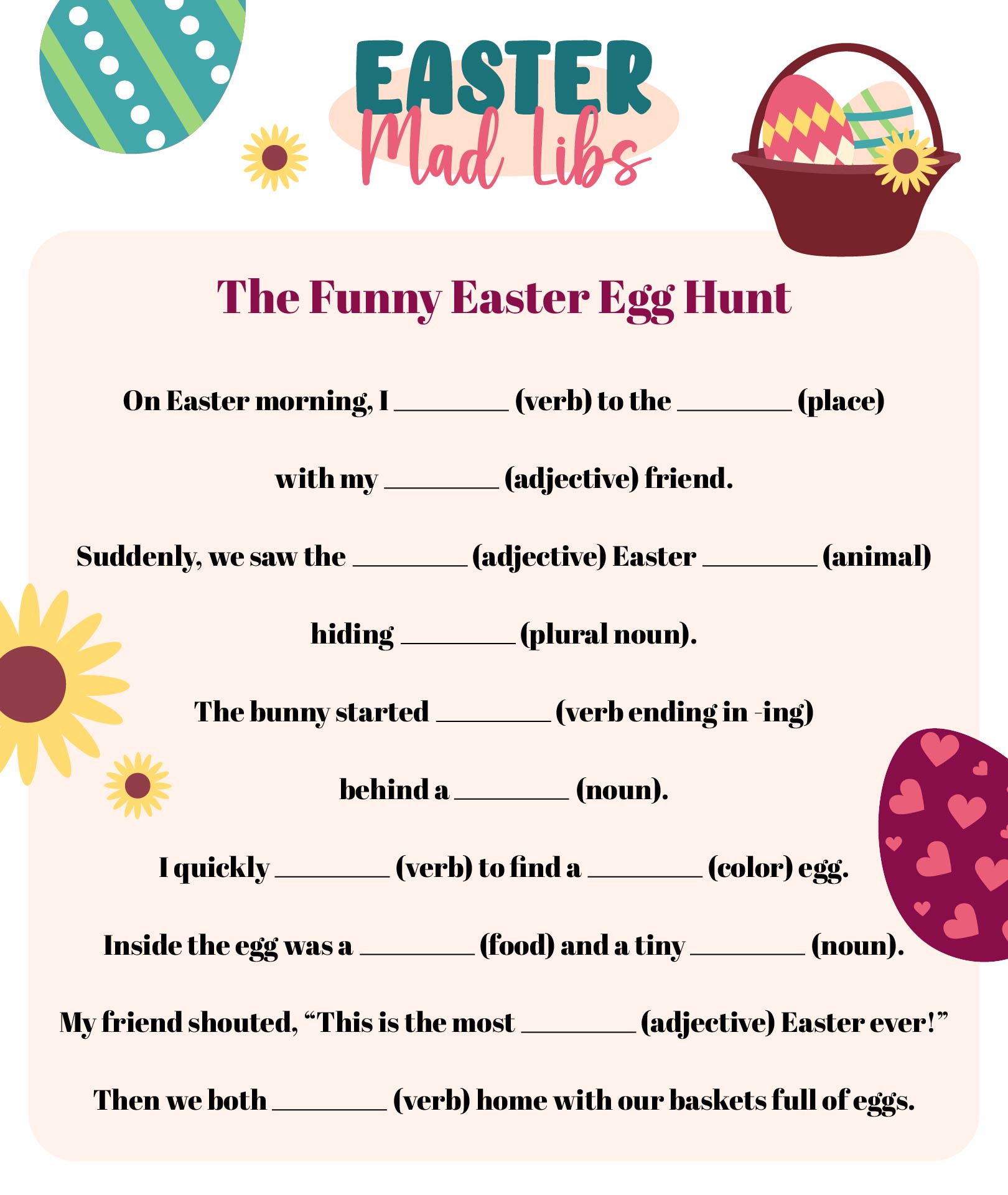 Easter Mad Libs Worksheet For Students