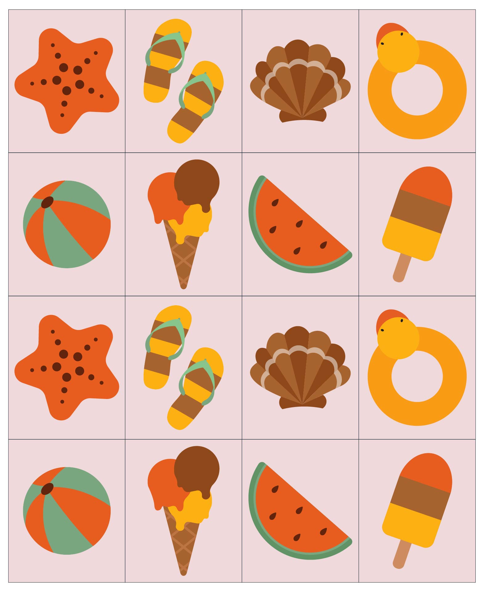 Summer Memory Game Cards For Kids