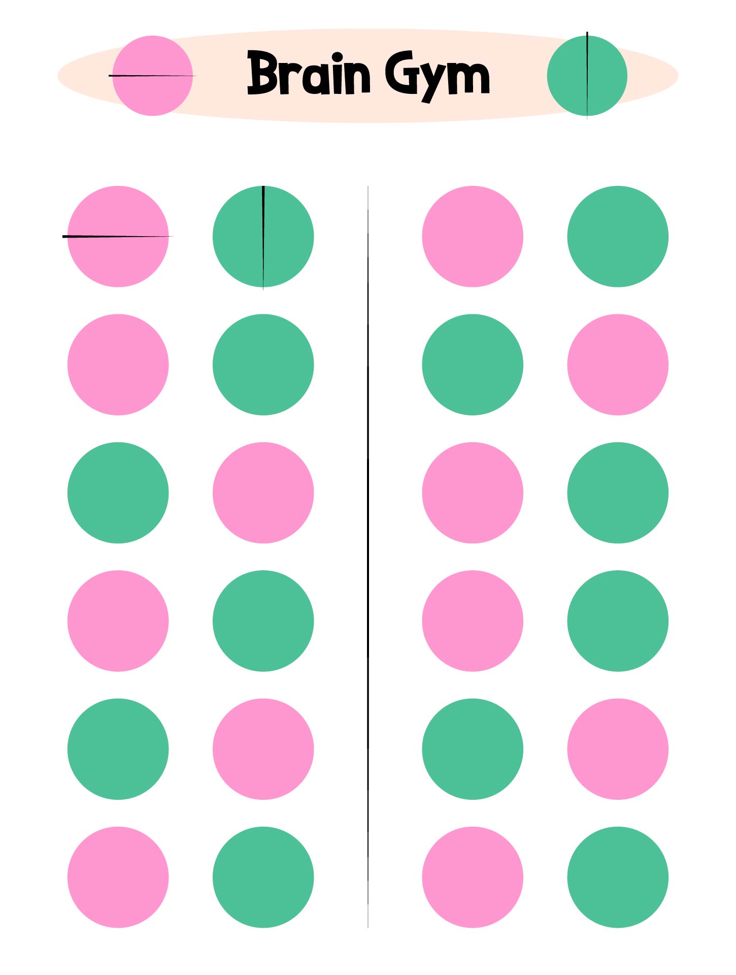 Color Coordination Brain Gym Worksheet