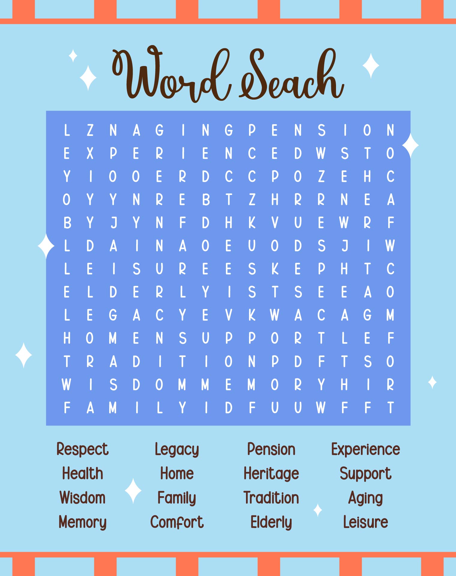 Word Seach For Elderly Activity