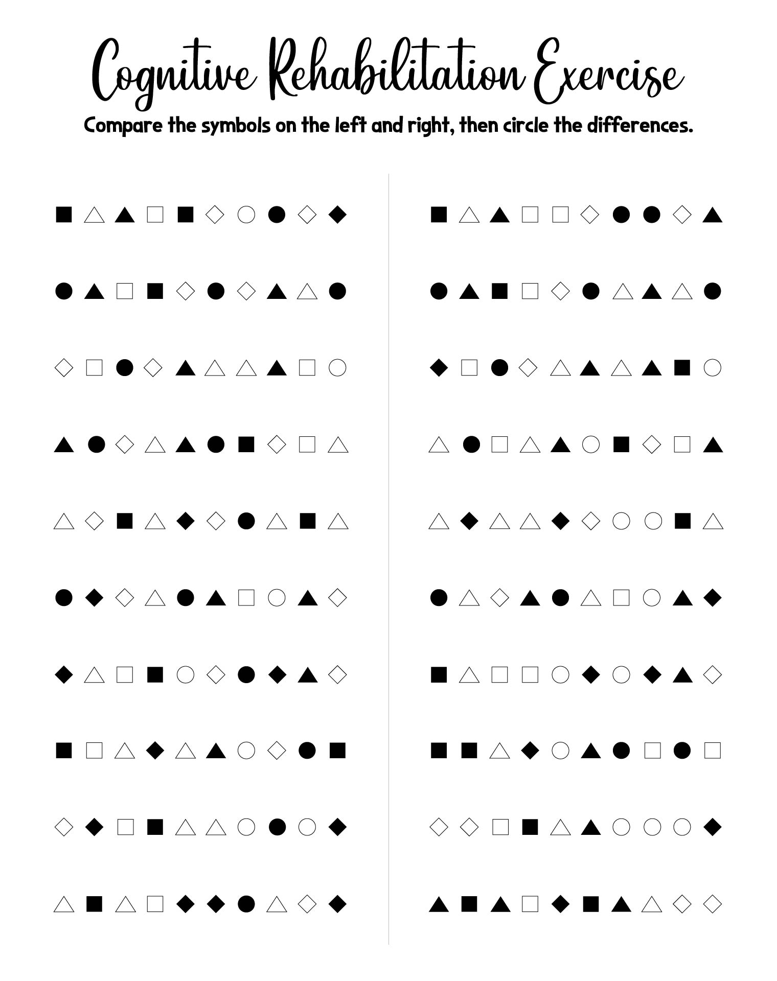Cognitive Rehabilitation Exercises Worksheet