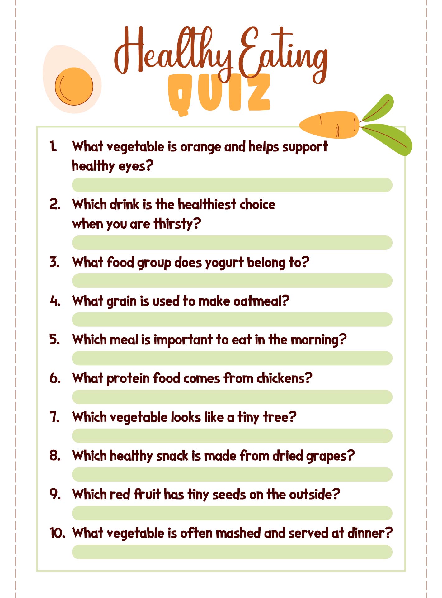 Healthy Eating Quiz For Kids