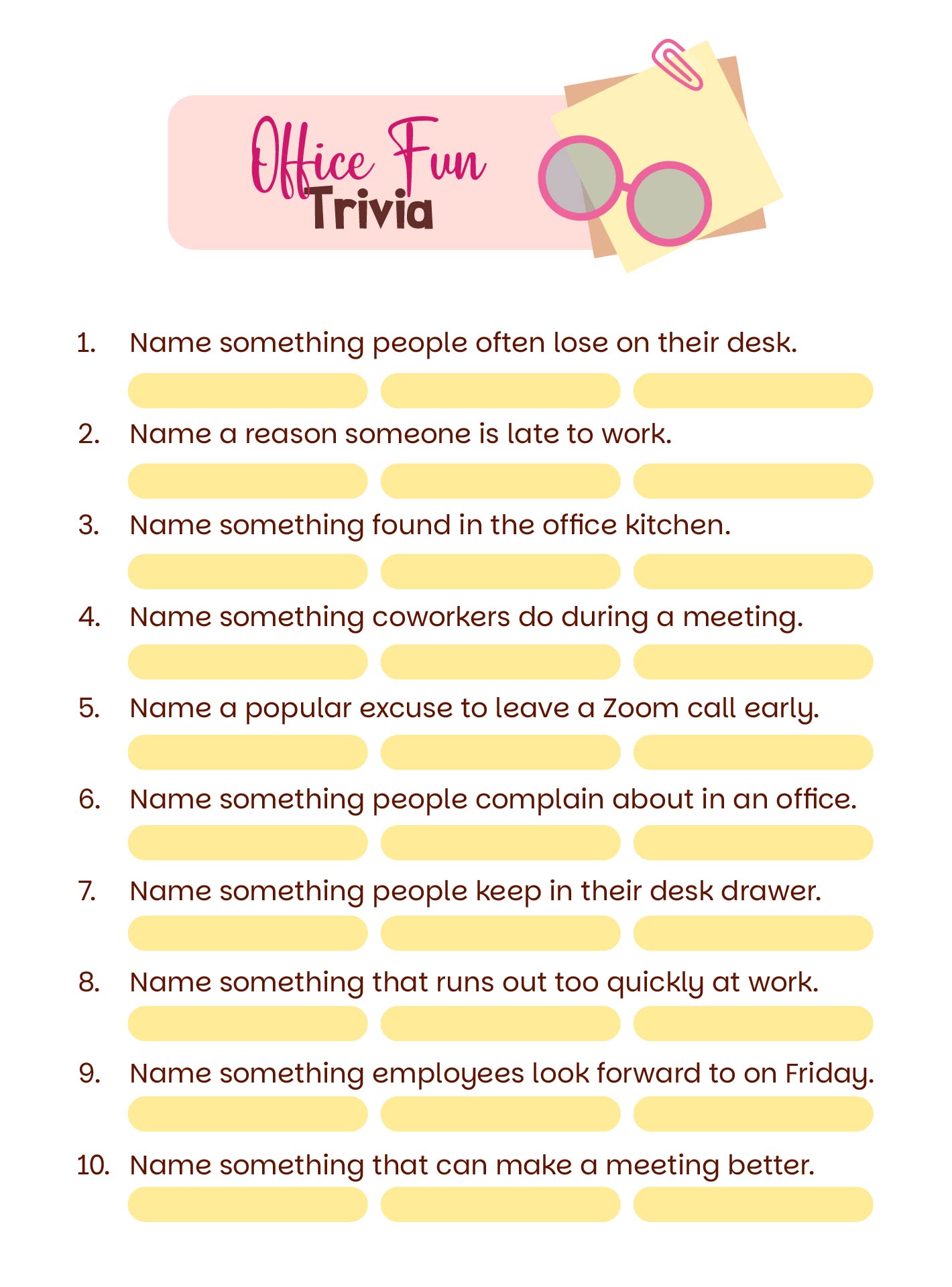 Office Fun Trivia Team Building Games