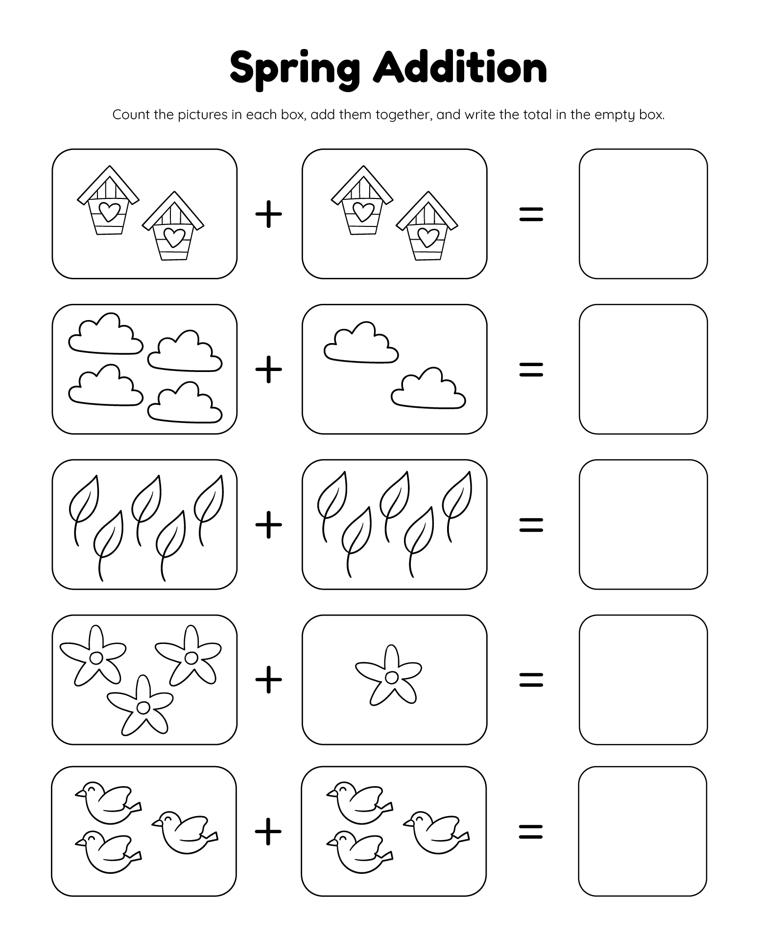Spring Addition Math Worksheet For Kids
