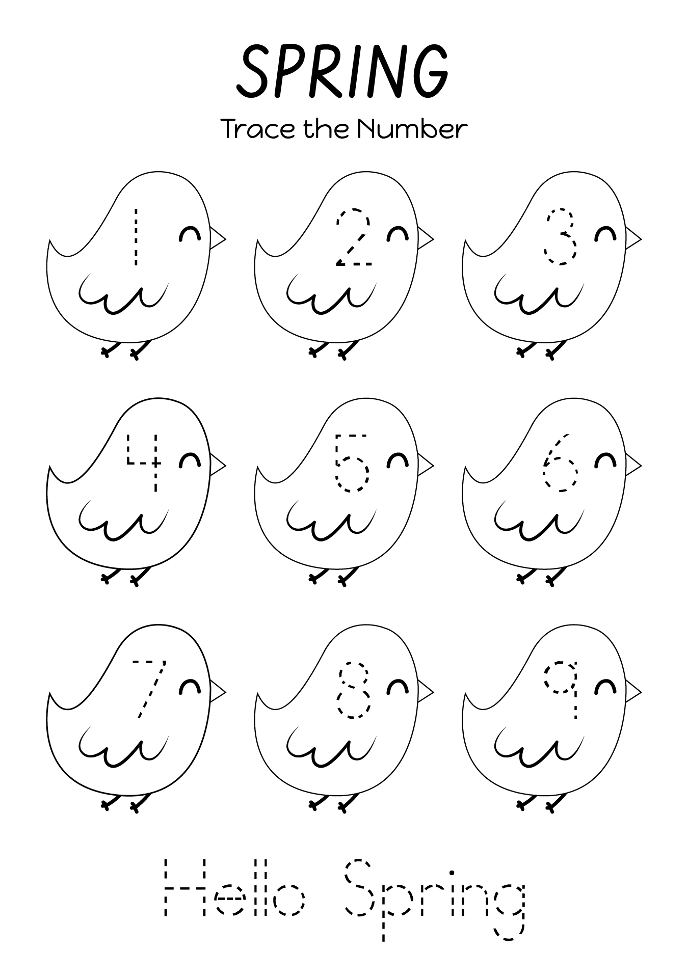 Spring Trace The Number Practice Worksheet