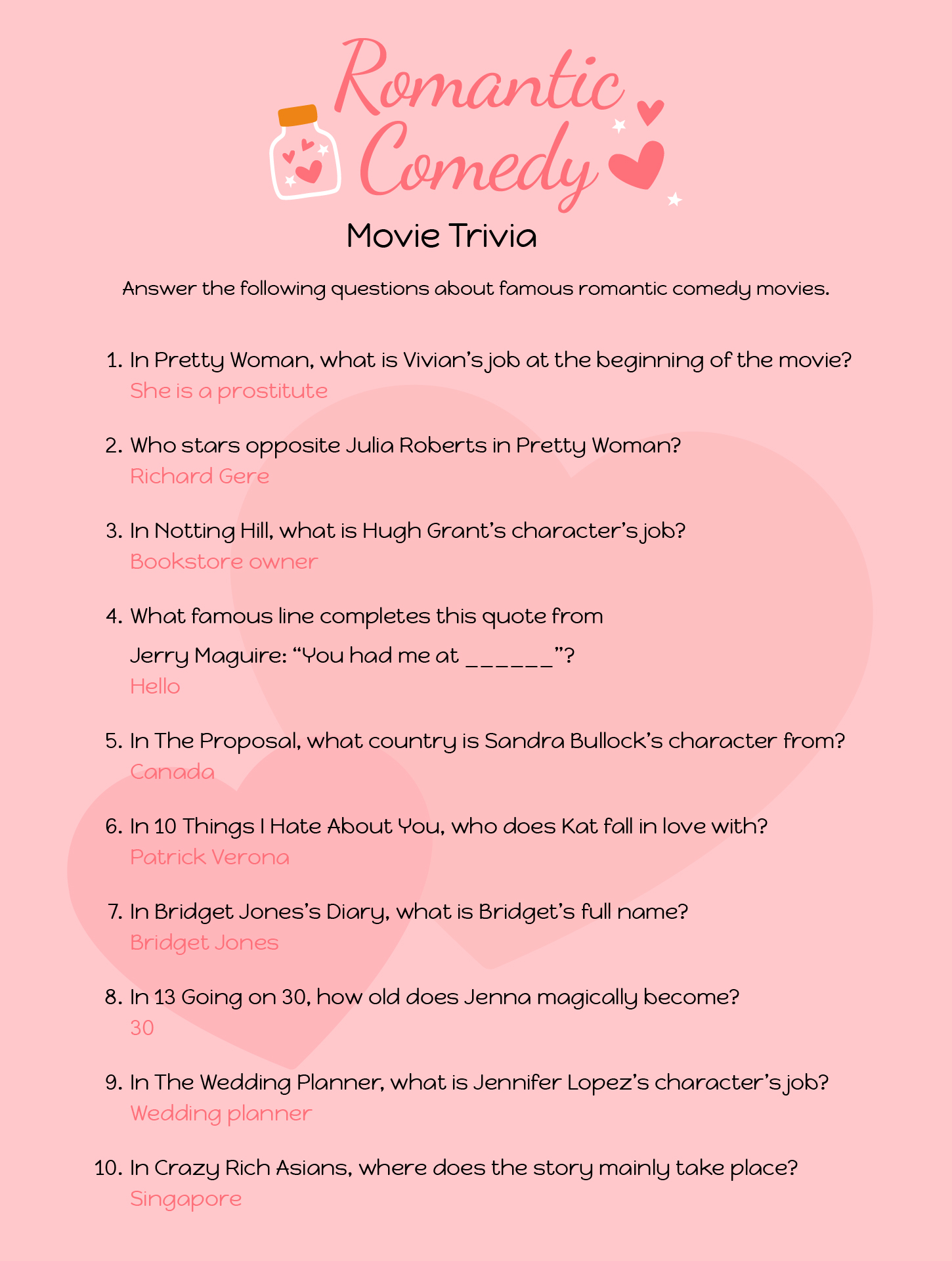 Romantic Comedy Movie Trivia Questions And Answers