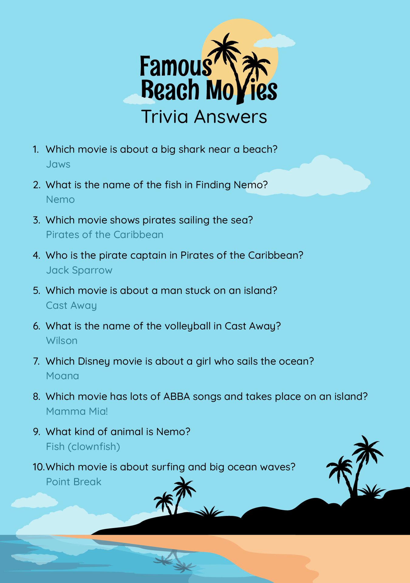 Famous Beach Movies Trivia Answers Questions