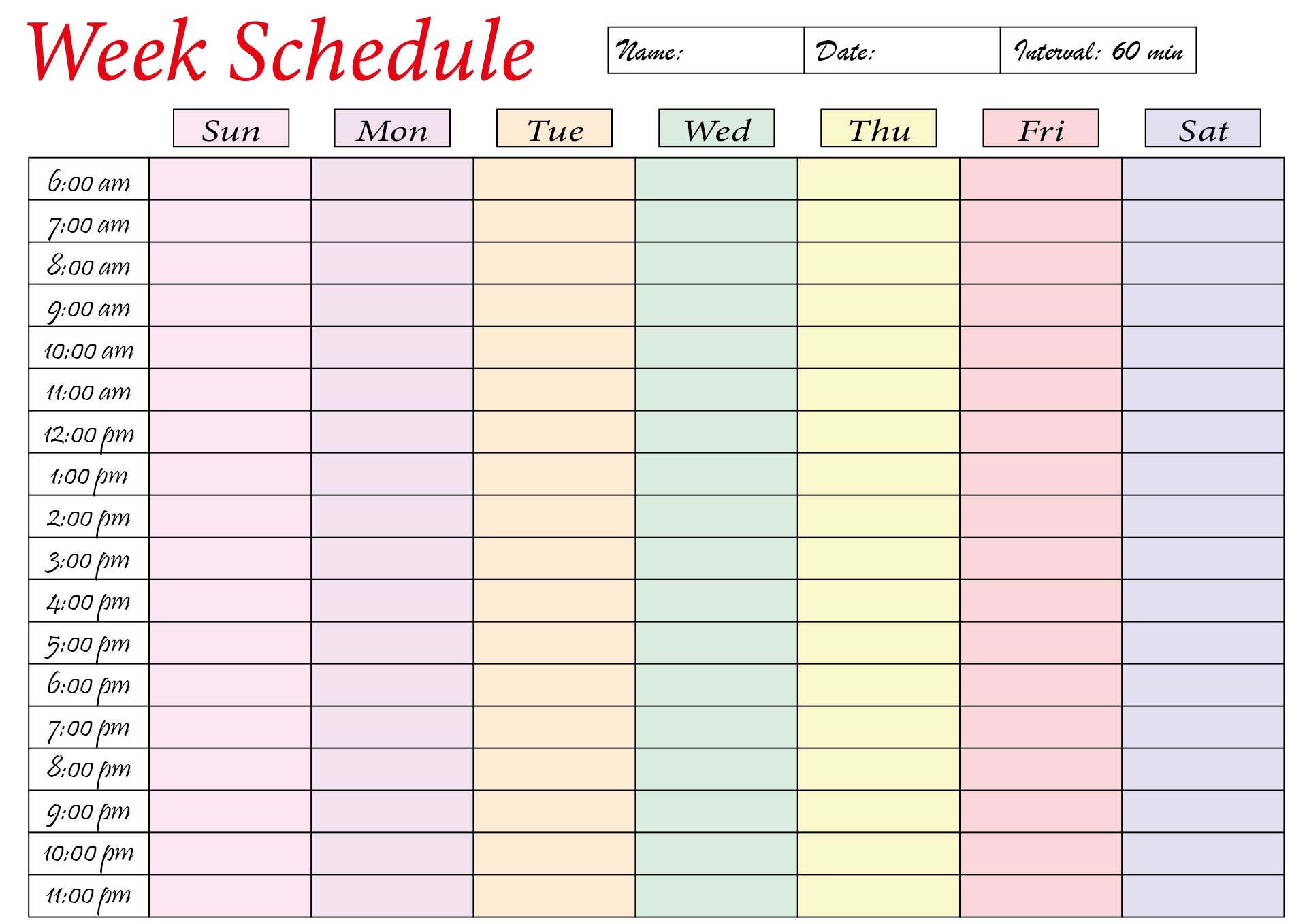 24 Hour Appointment Calendar Printable