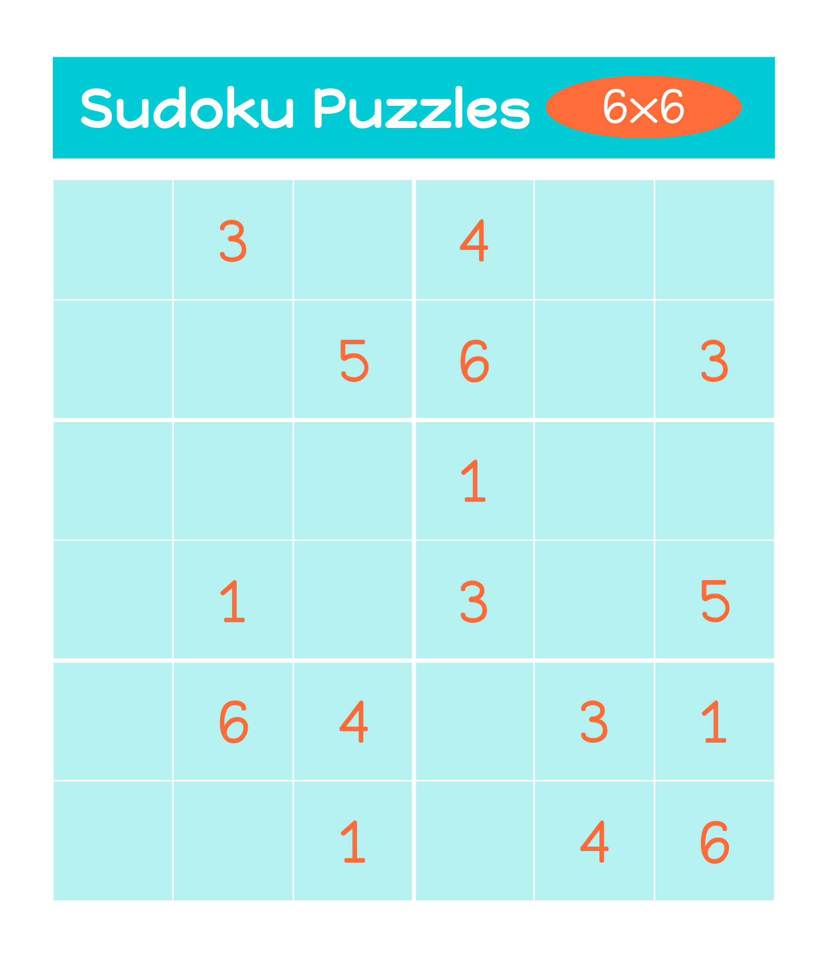 6 X 6 Sudoku Puzzles Printable Easy Level