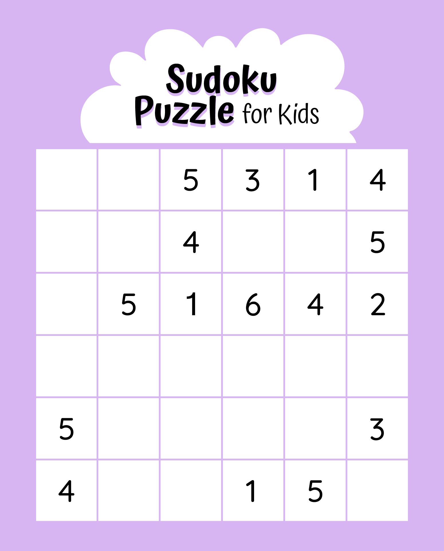 6x6 Sudoku Puzzles for Kids Printable