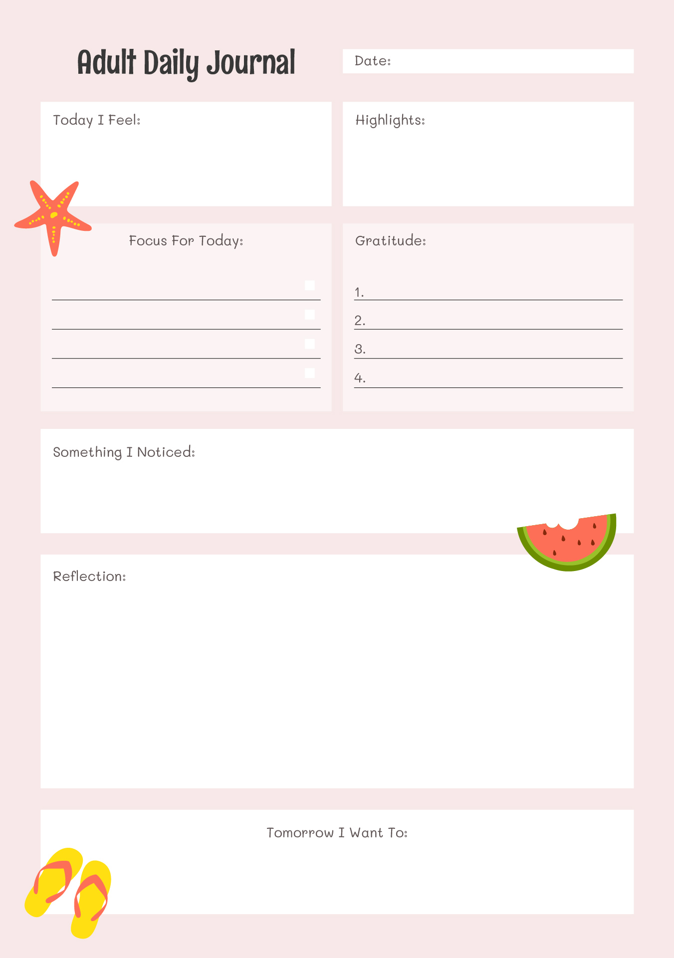 Adult Printable Summer Journal