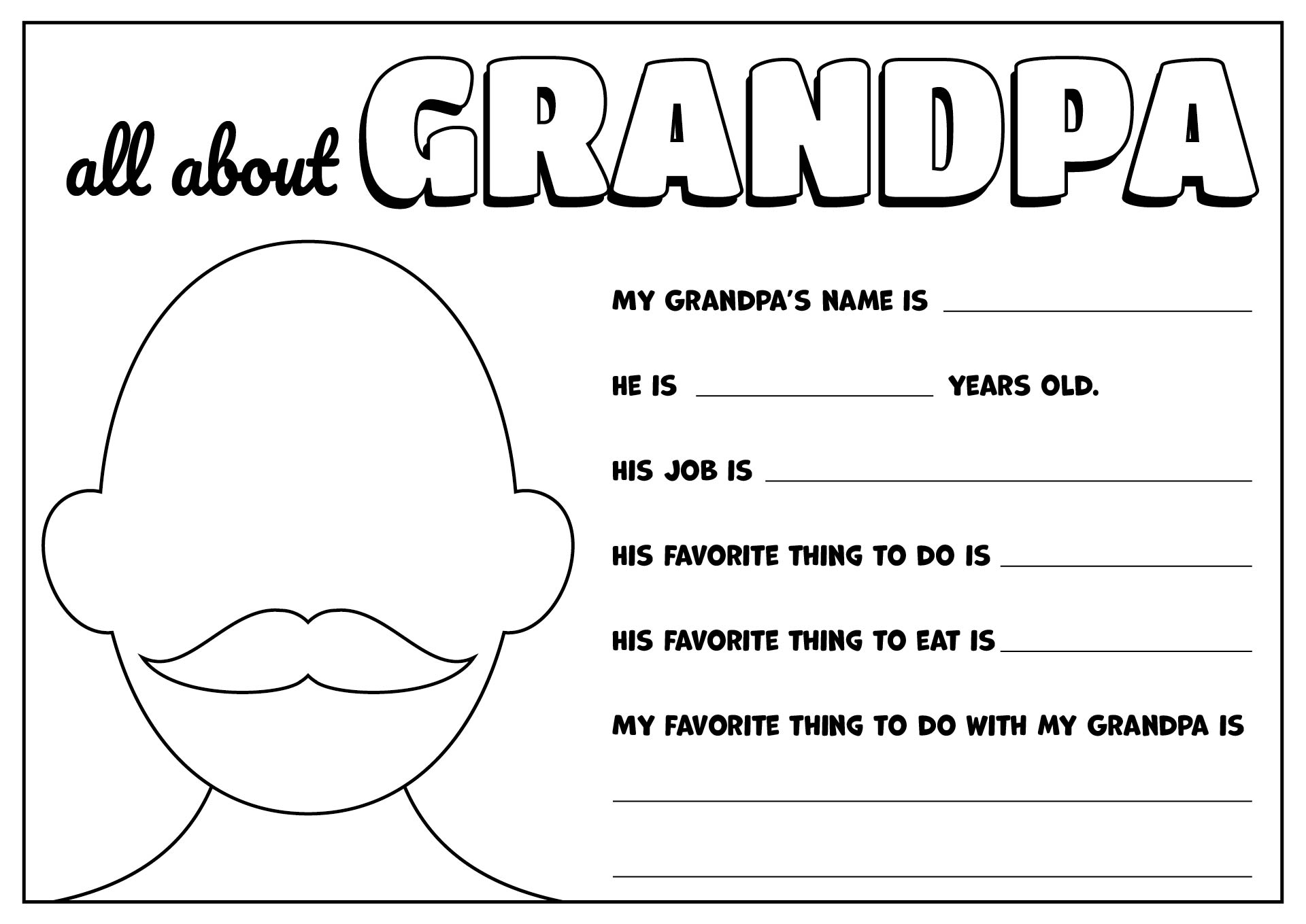 All About My Grandpa Questions Printable