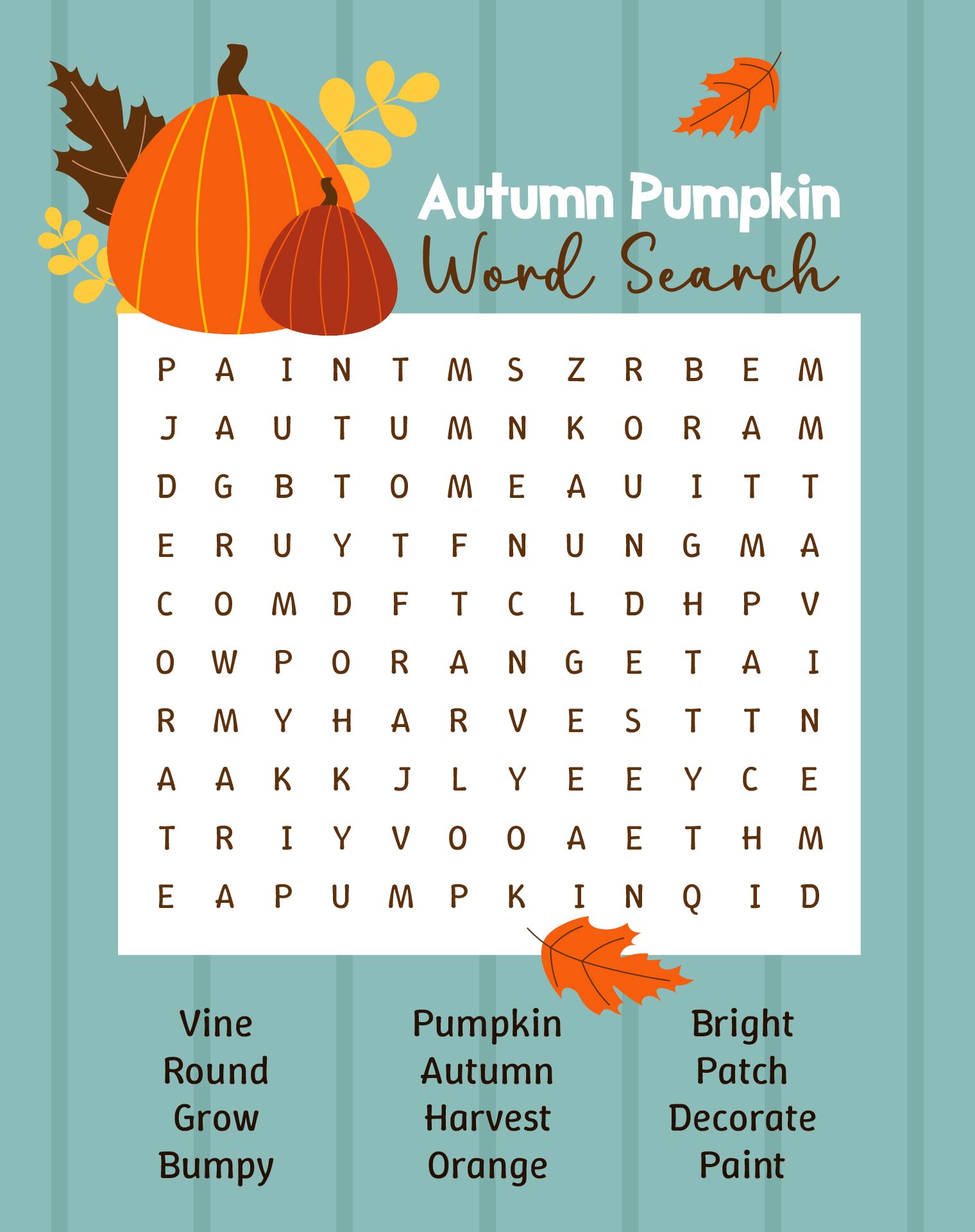 Autumn Pumpkin Word Search Activities Autumn Pumpkin Word Search Activities