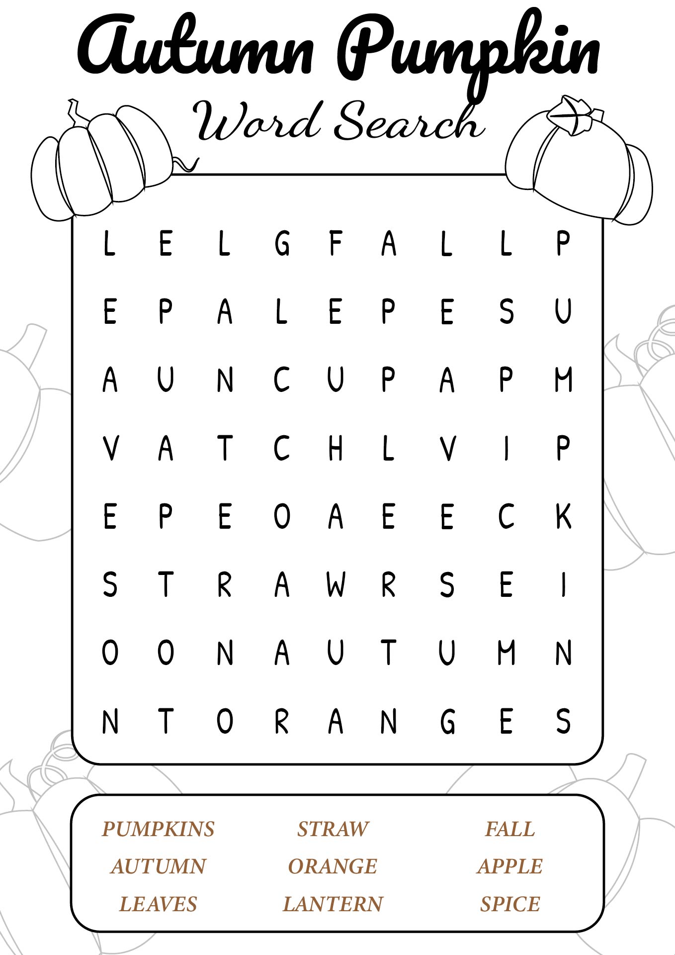 Autumn Pumpkin Word Search Sheets Autumn Pumpkin Word Search Sheets