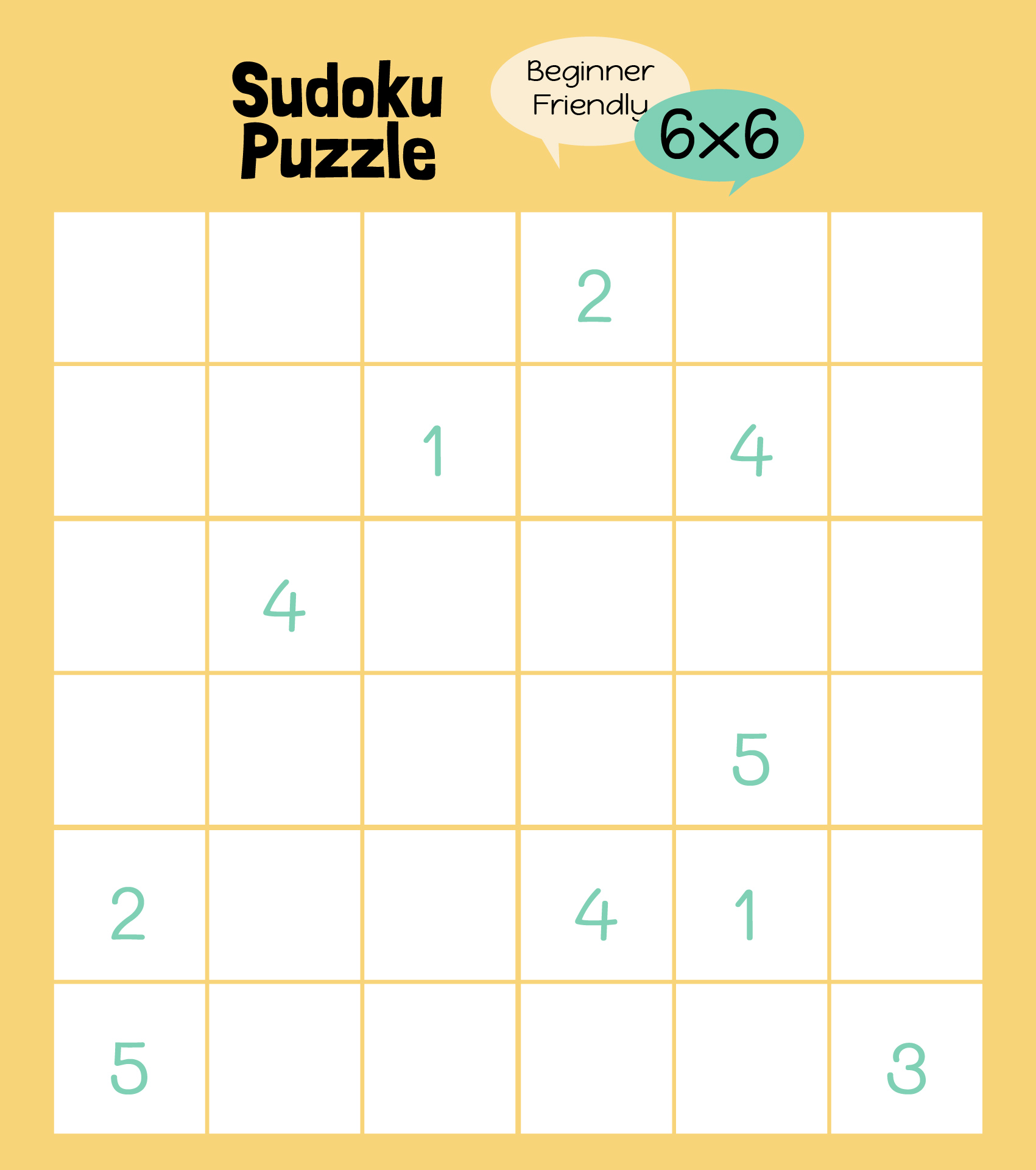 Beginner-Friendly 6x6 Sudoku Printable Puzzles