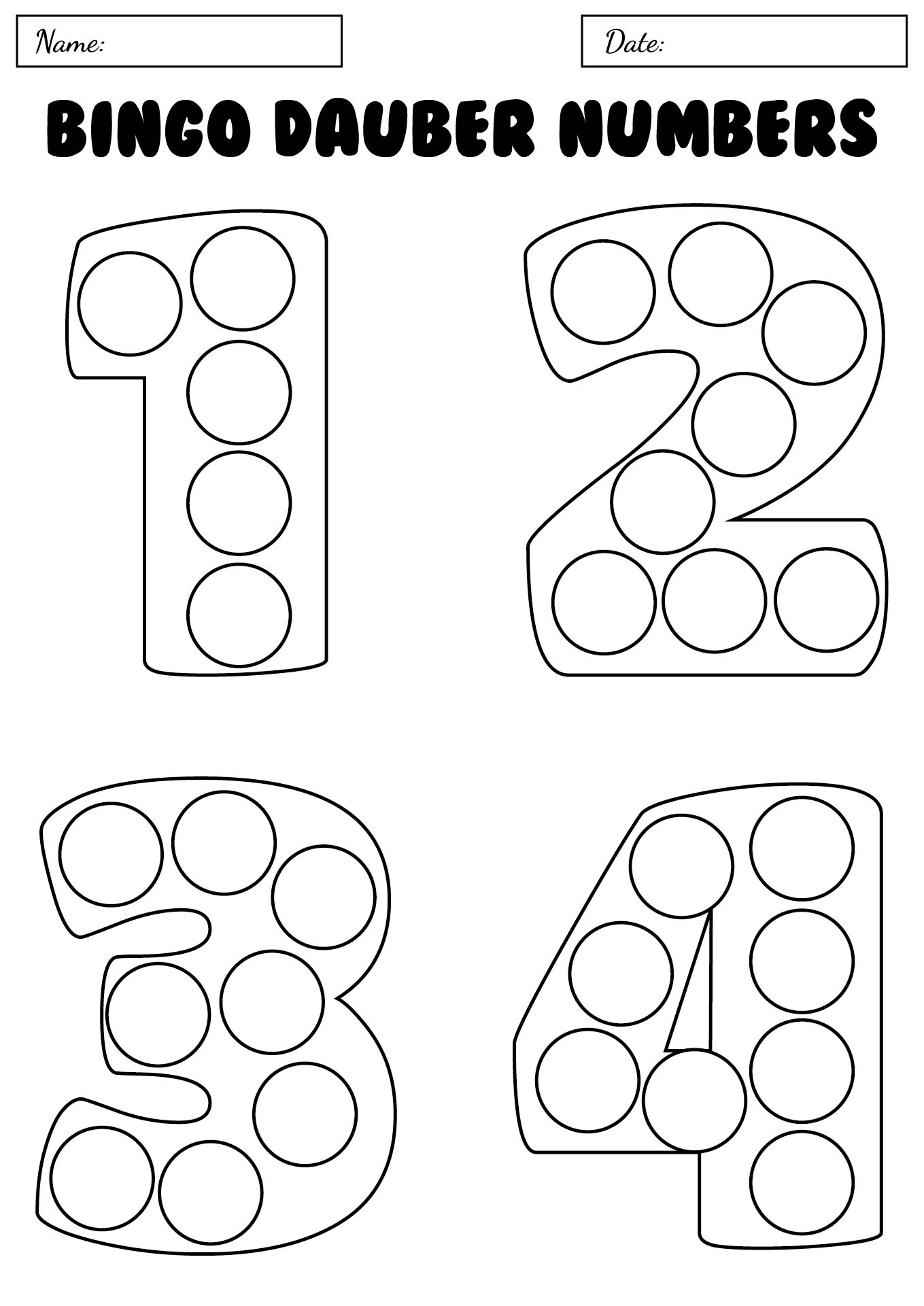 Bingo Dauber Dot Number Worksheets
