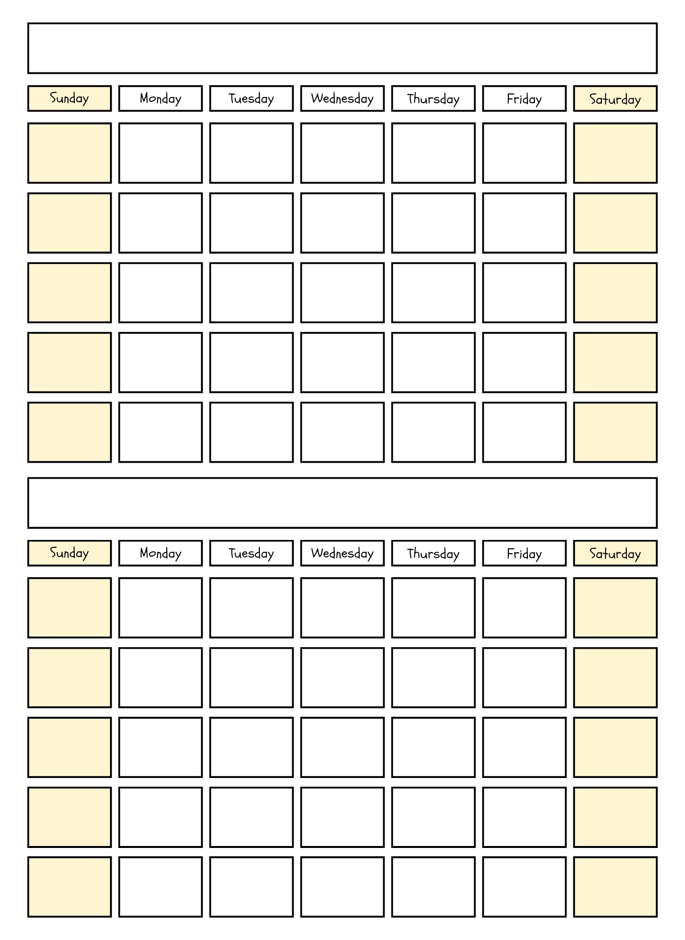 Blank Two Month Calendar Template