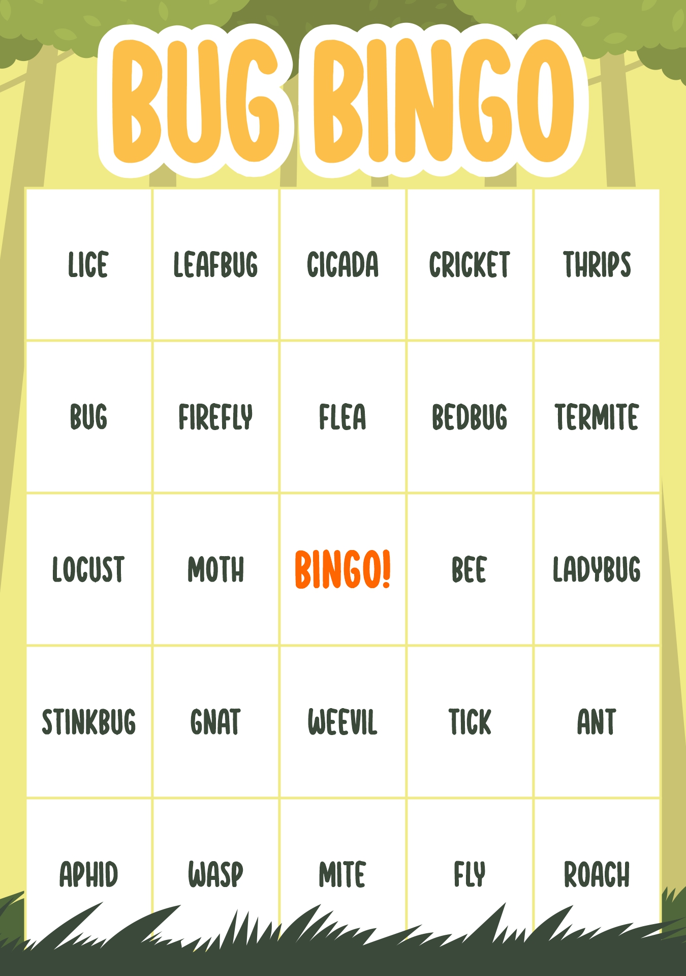 Bug Bingo Game Sheets for Classroom