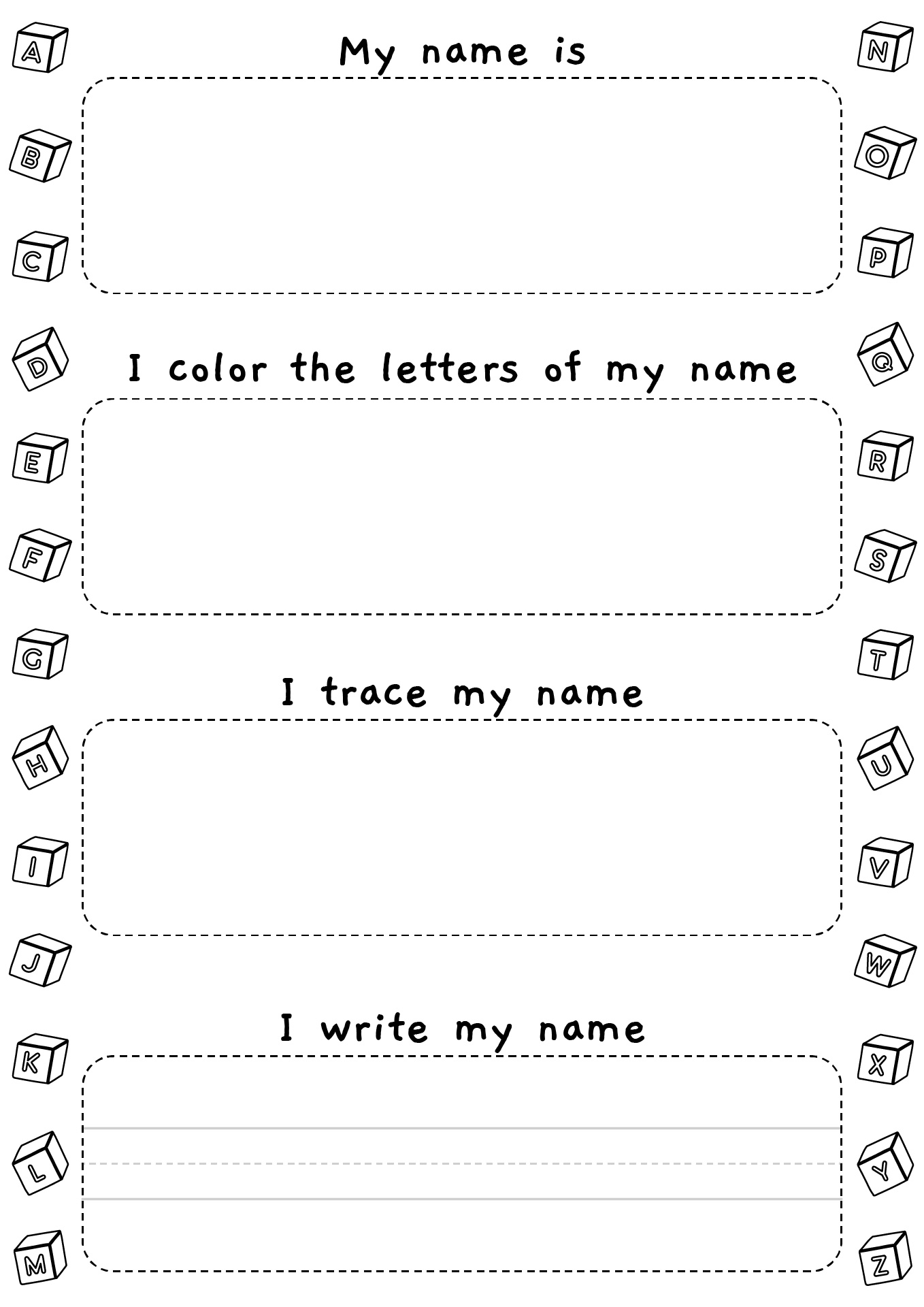 Child’s Name Tracing Practice Sheets