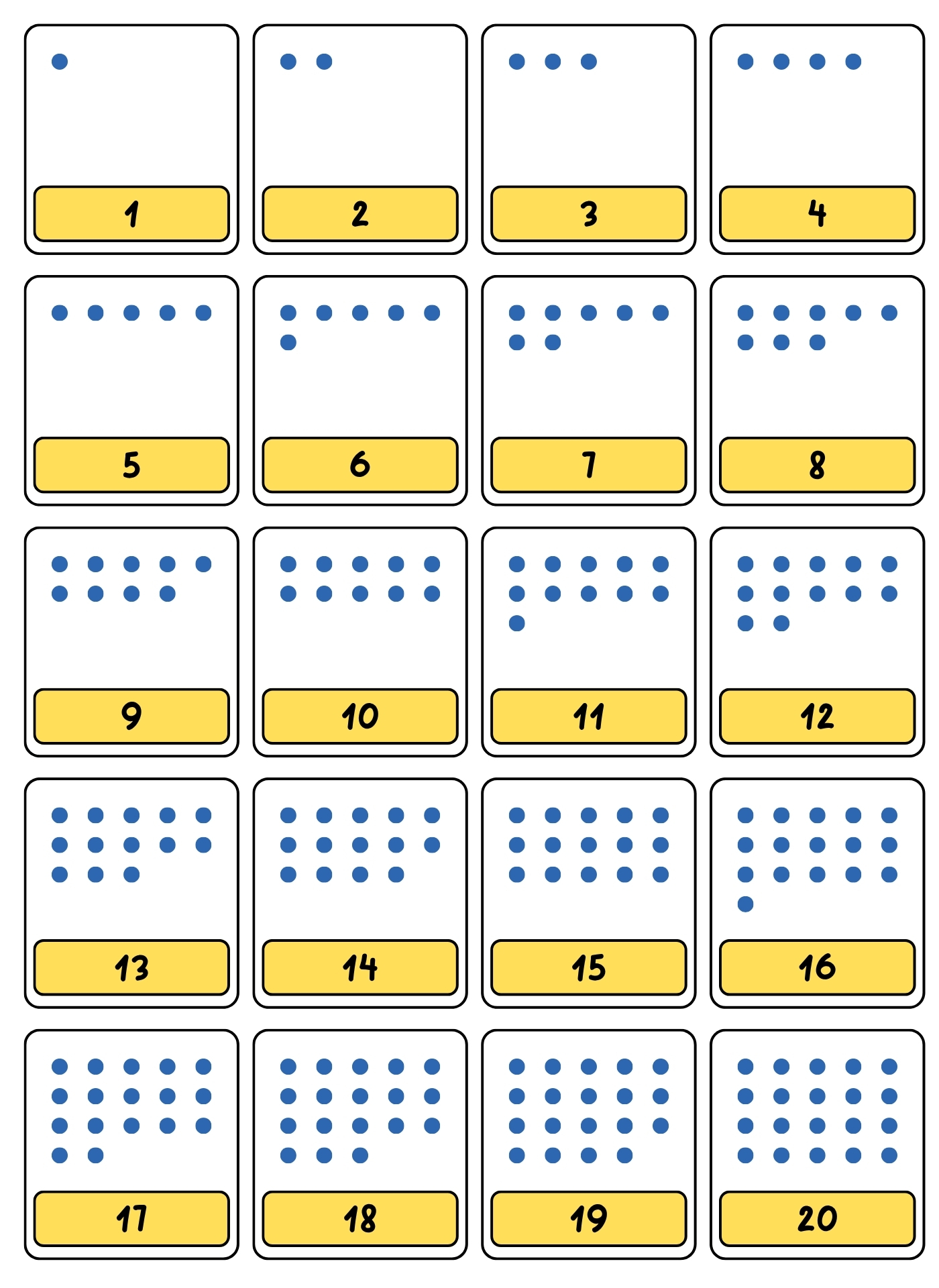 Counting Spots Display 1-20 Cards