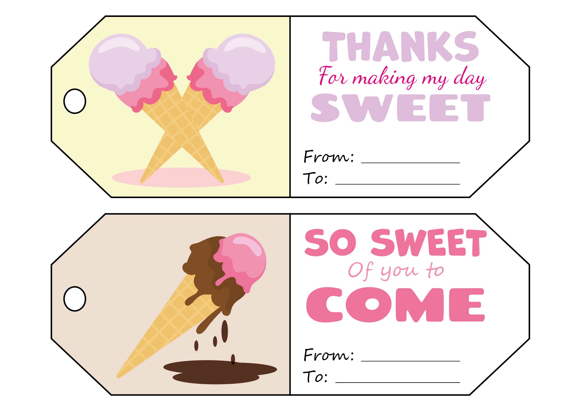 Cute Ice Cream Gift Tags Printable for Kids Gifts
