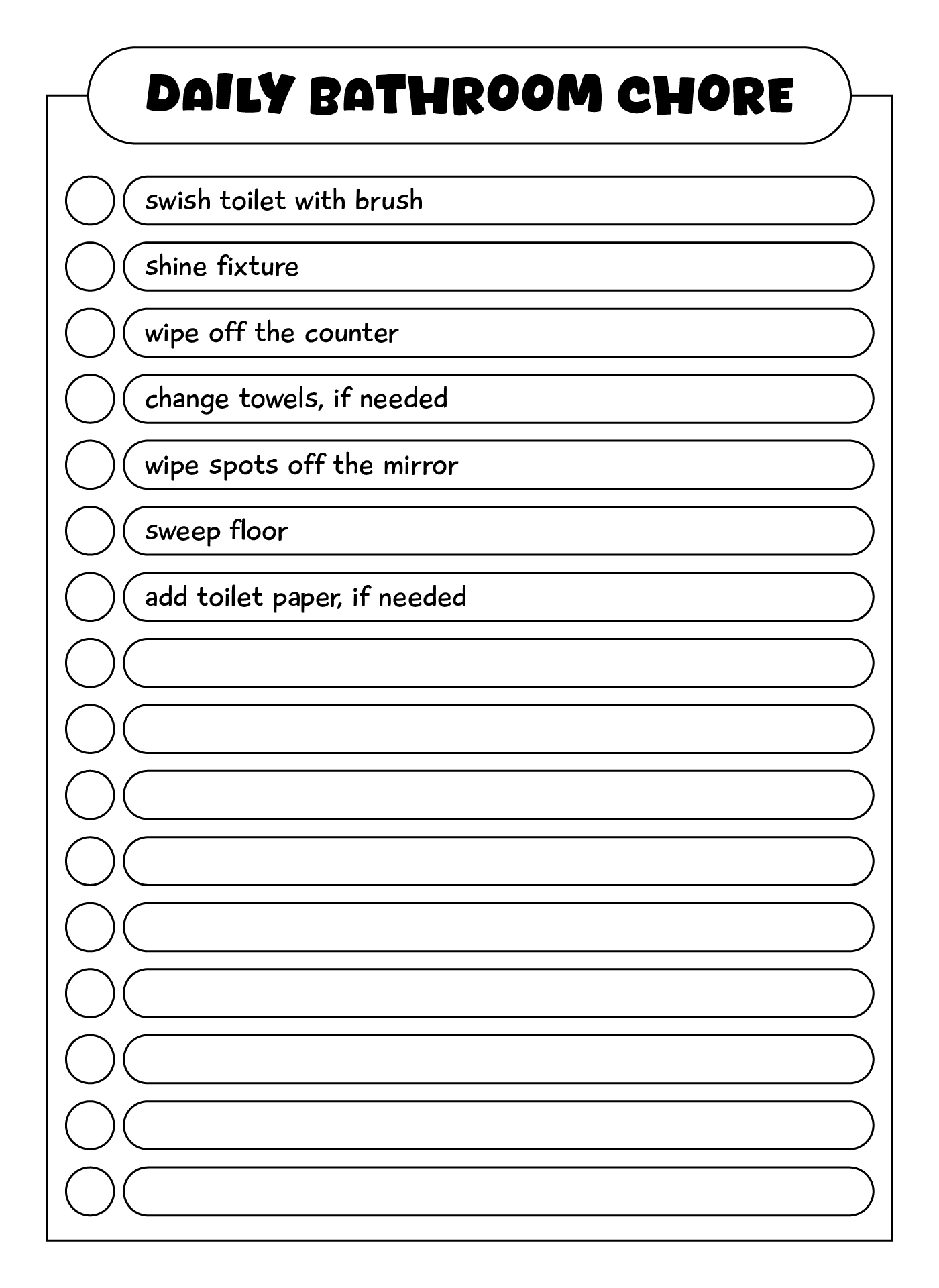 Daily Bathroom Chore Chart Printable