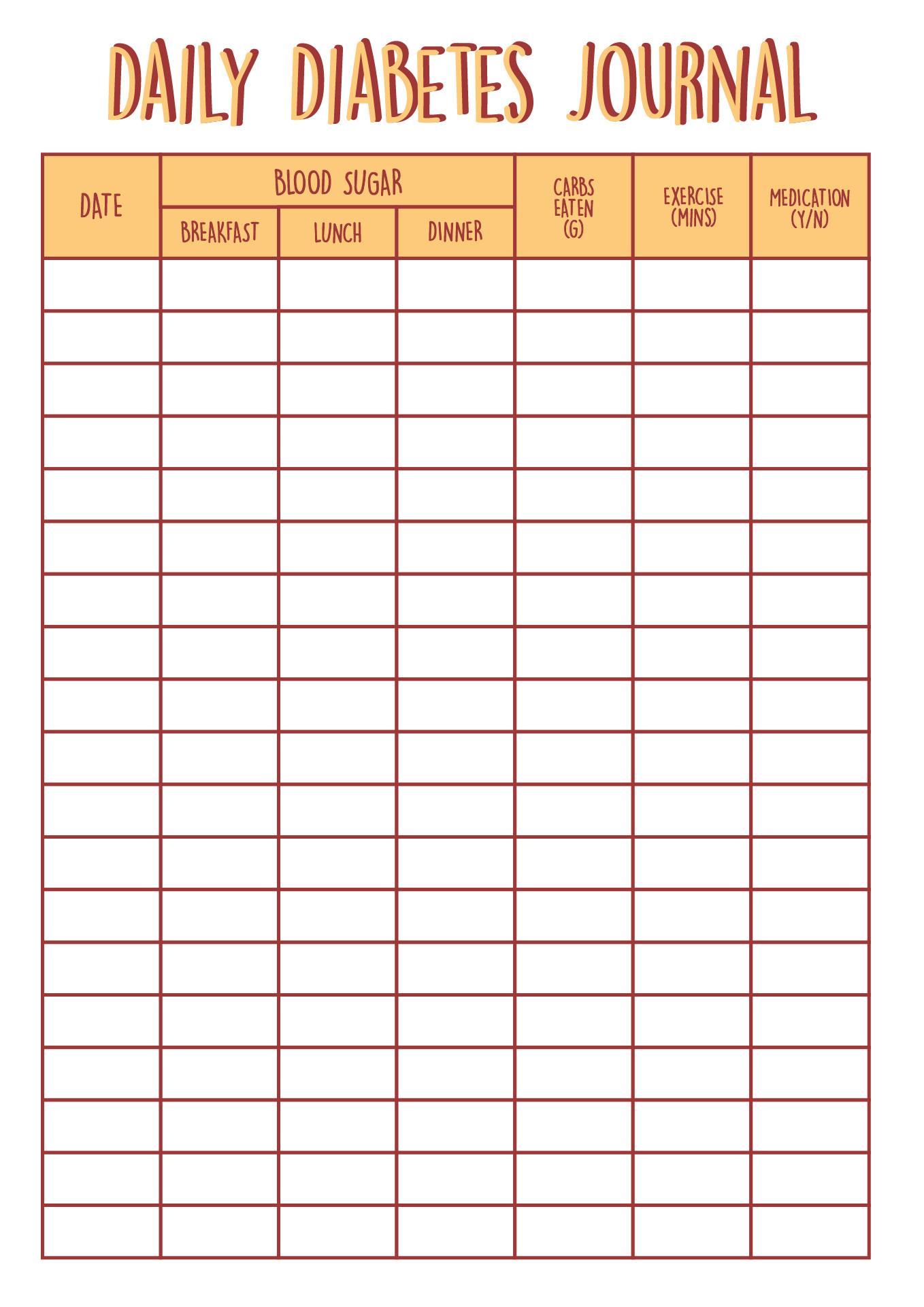 Daily Diabetes Journal Pages Printable Daily Diabetes Journal Pages Printable