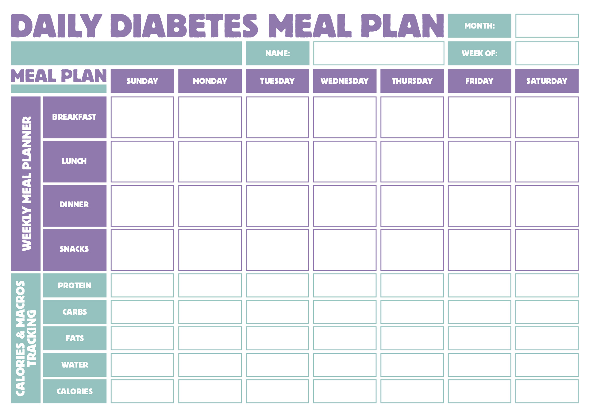 Daily Diabetes Meal Planning Guide Sheet Printable