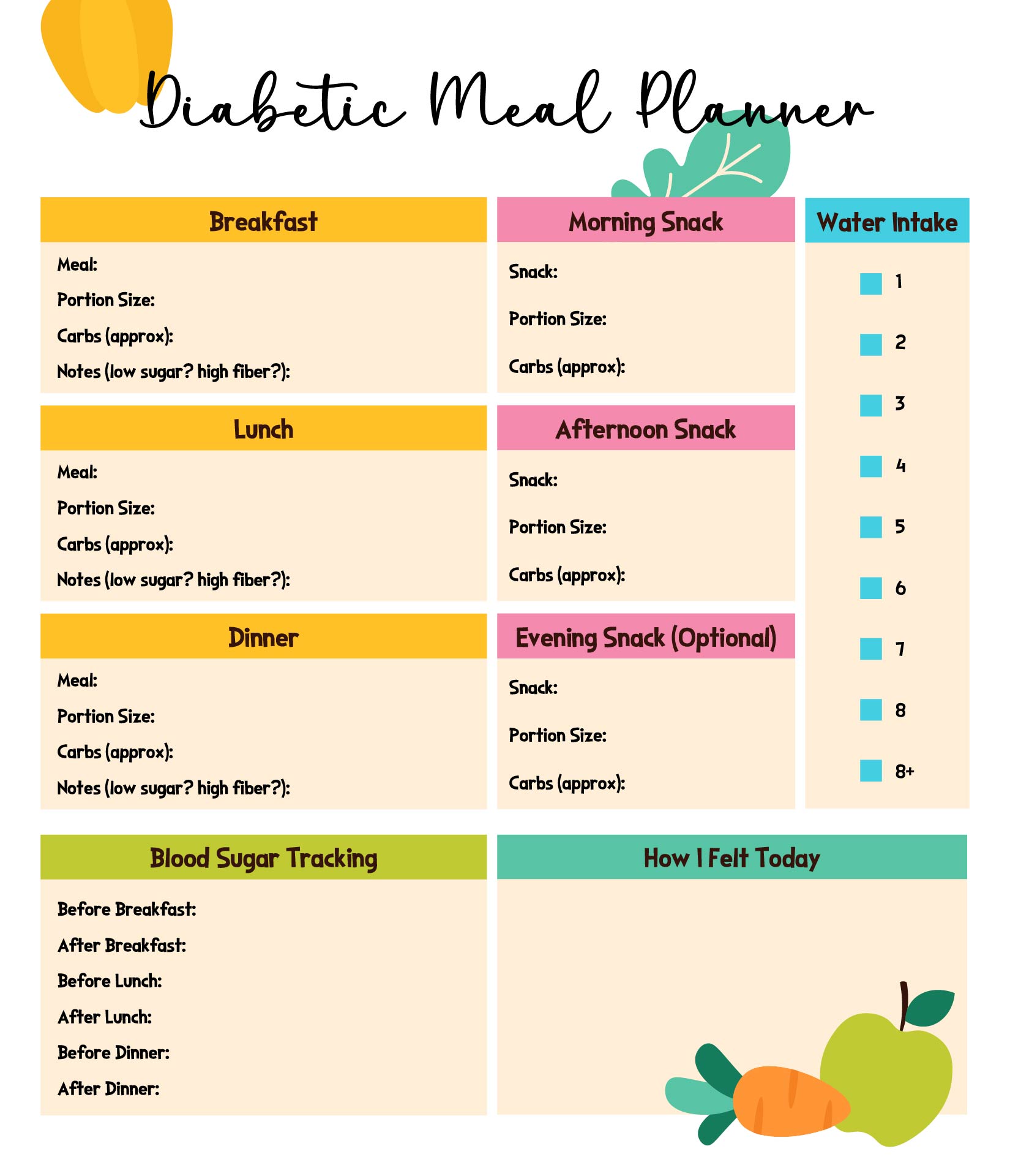 Daily Diabetic Meal Planner Printable