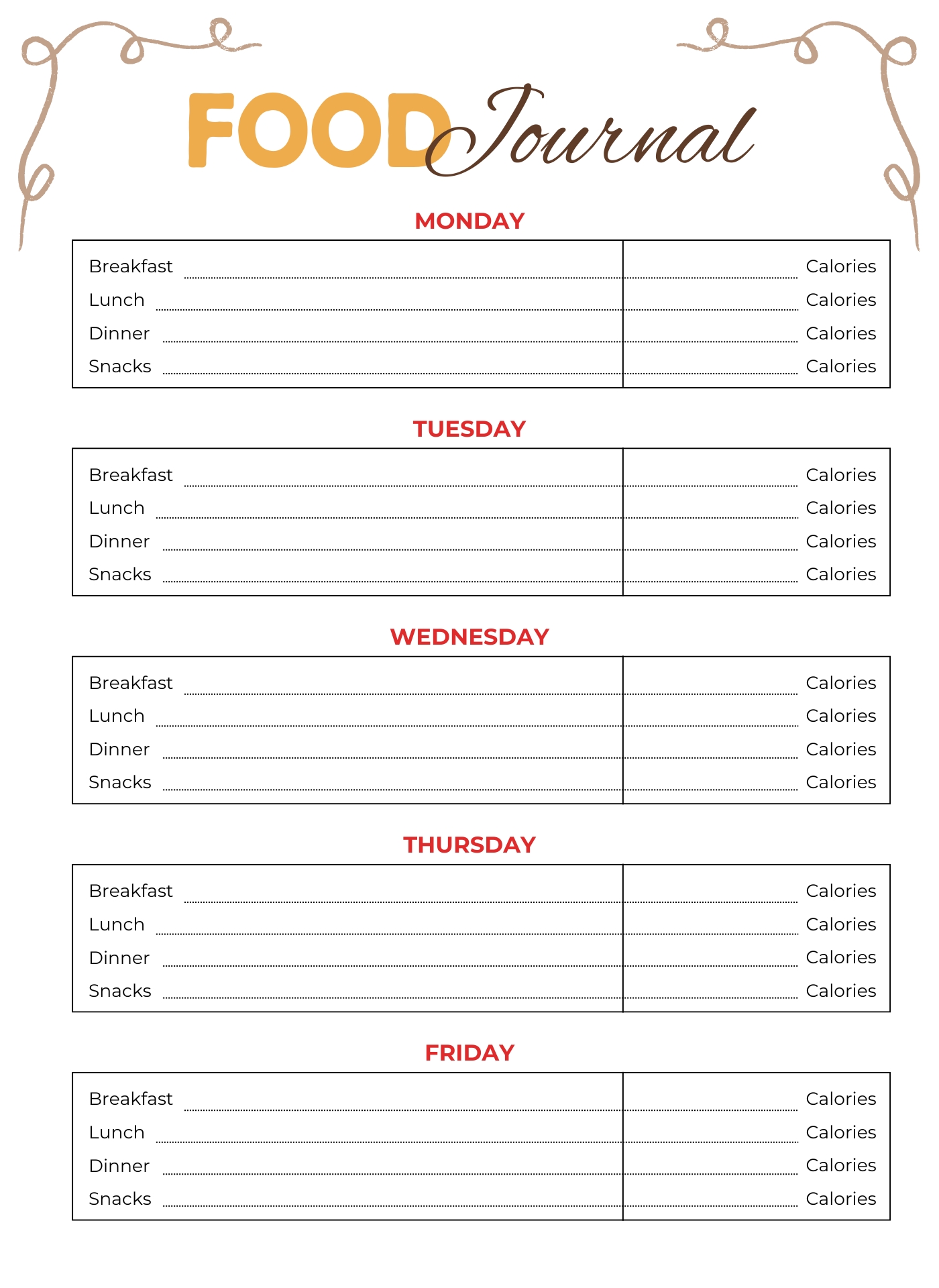 Daily Nutrition Diary Printable Log Daily Nutrition Diary Printable Log