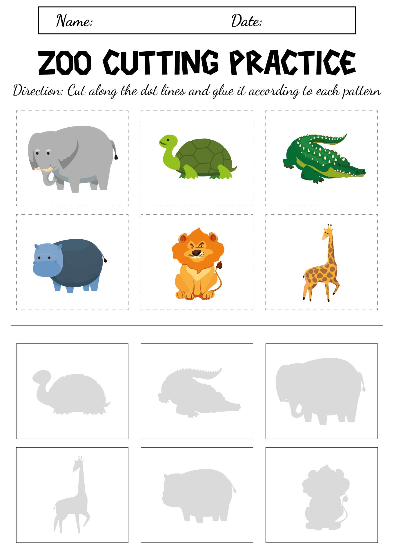 Dear Zoo Cutting Practice Worksheets