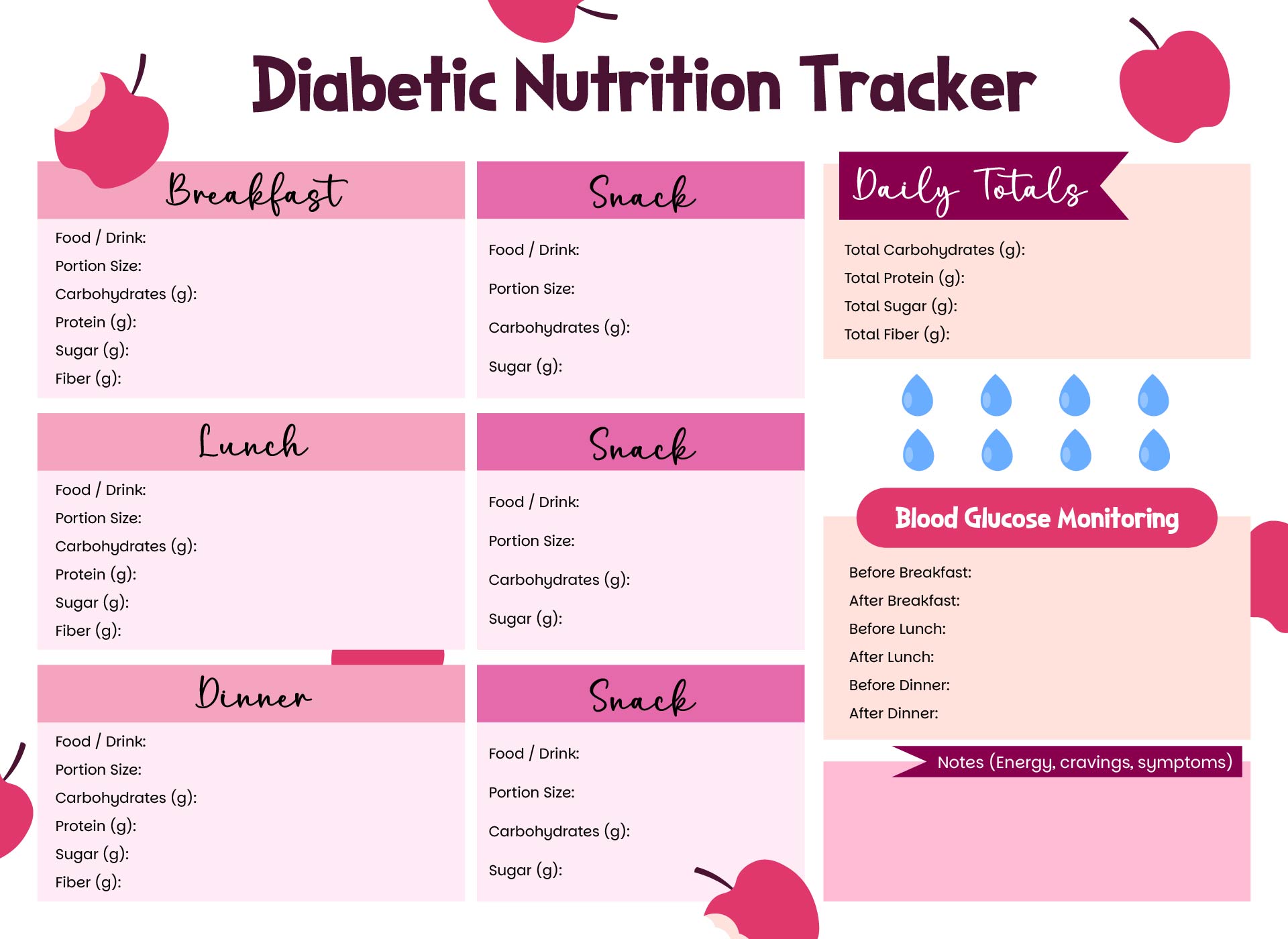 Diabetic Nutrition Tracker Printable