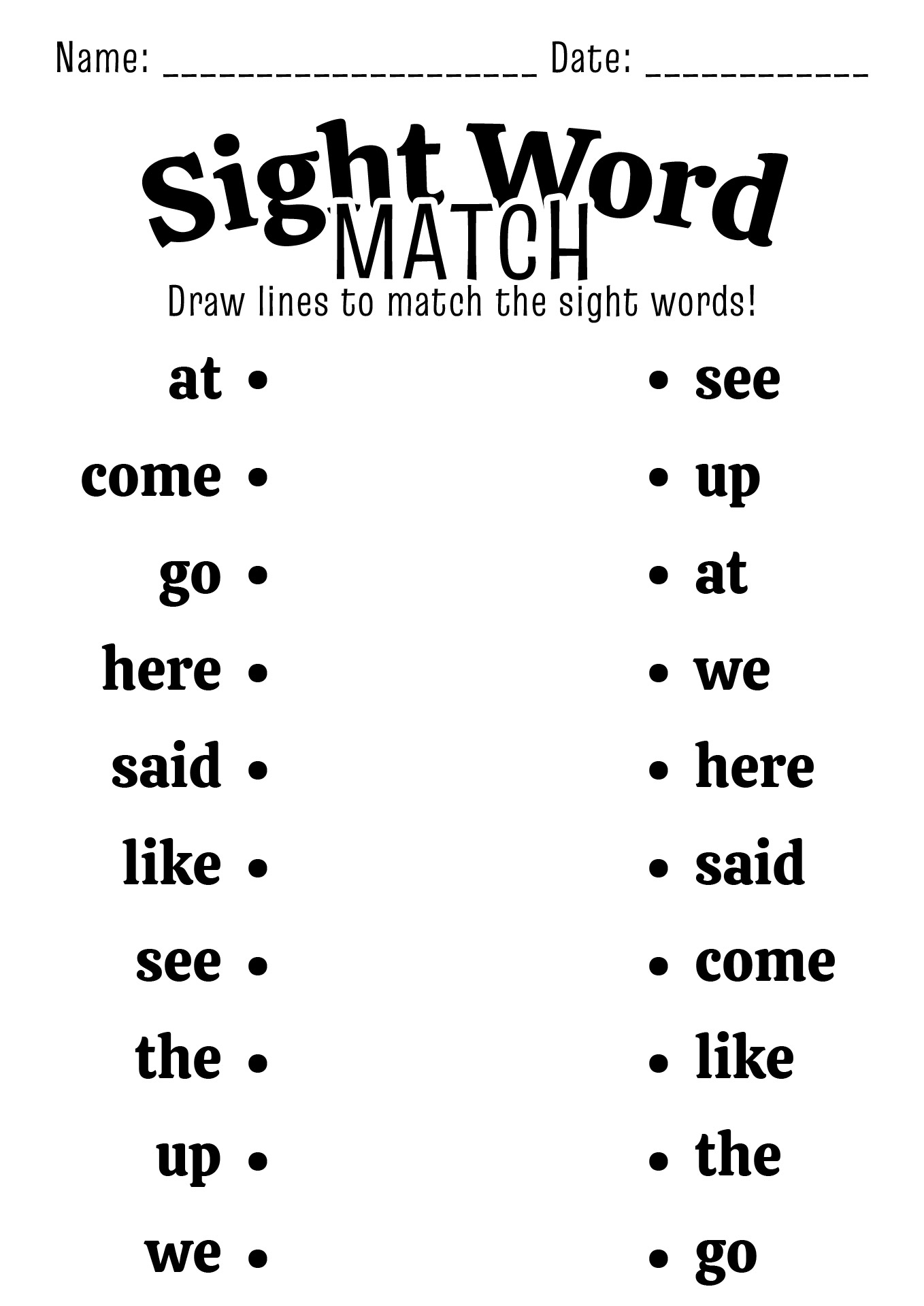 Dolch Sight Words Activities Printable