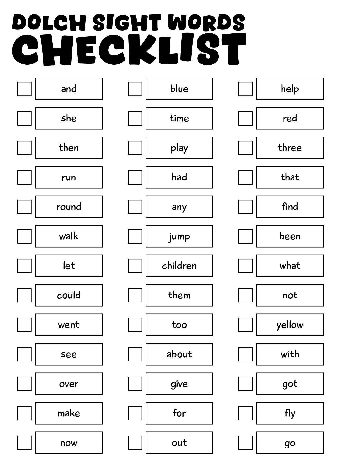 Dolch Sight Words Checklist Printable