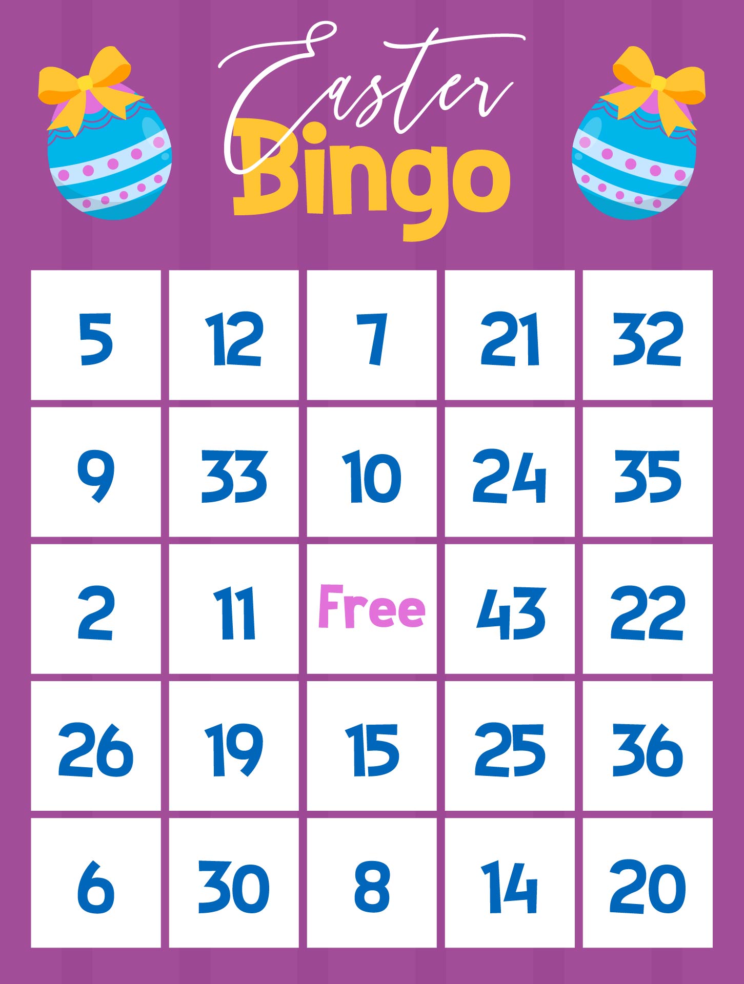Easter Bingo Numbers Set for Family Game Night Easter Bingo Numbers Set for Family Game Night