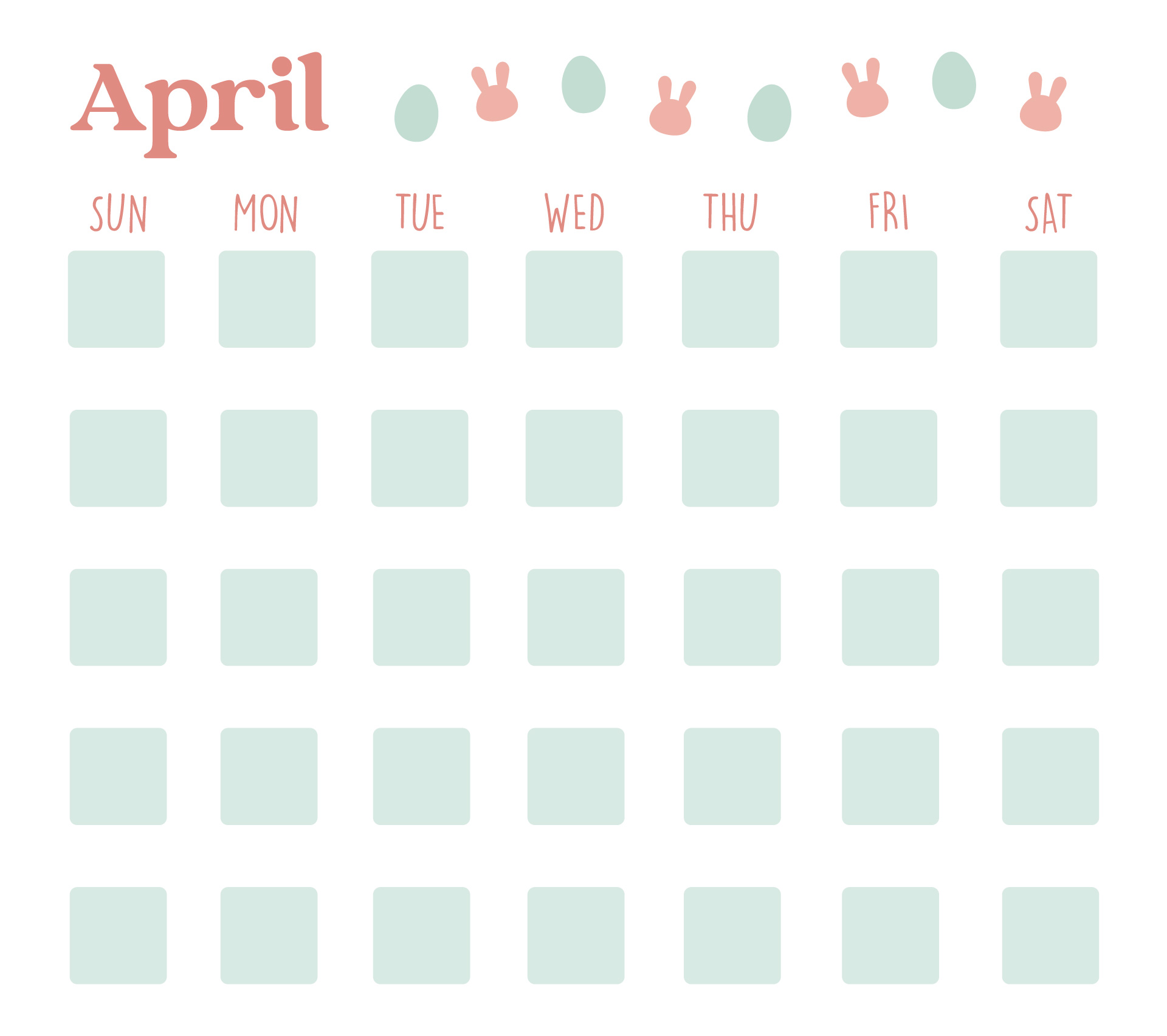 Easter Egg Hunt Calendar April Printable