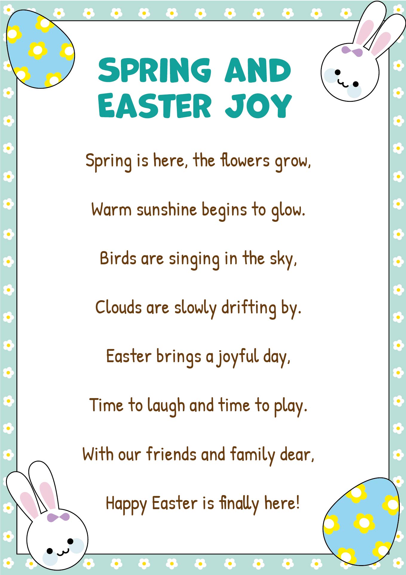 Easter Poems for Preschool Printables