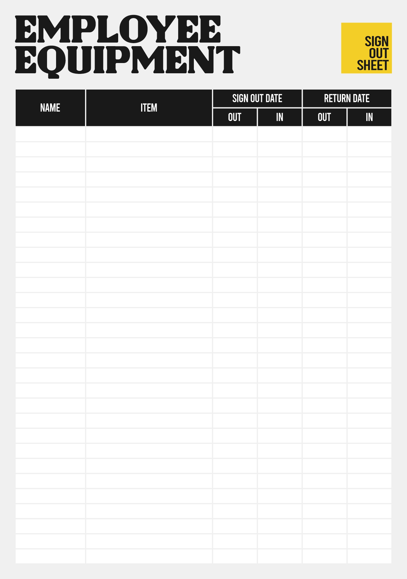 Employee Equipment Sign Out Sheet Printable