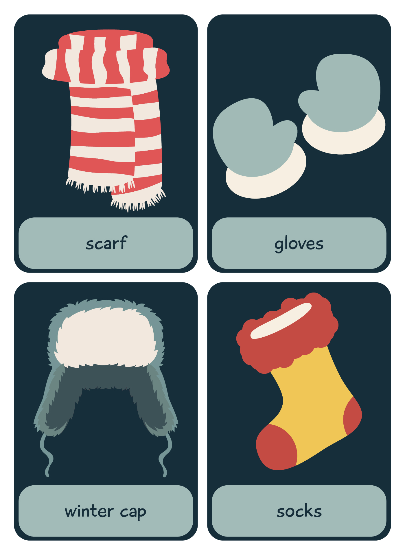 Flashcards Winter Clothing Printable