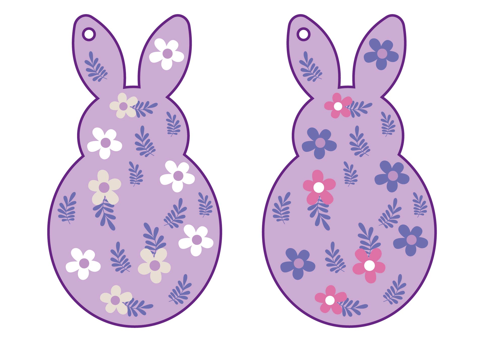 Floral Purple Bunny Easter Tags