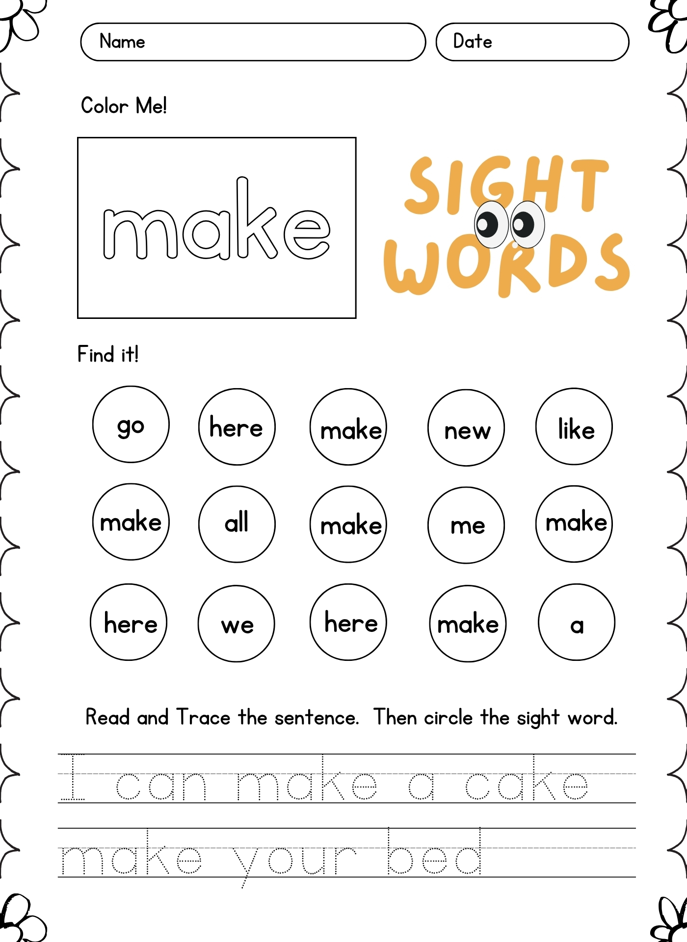 Fry Sight Word Handwriting Exercises