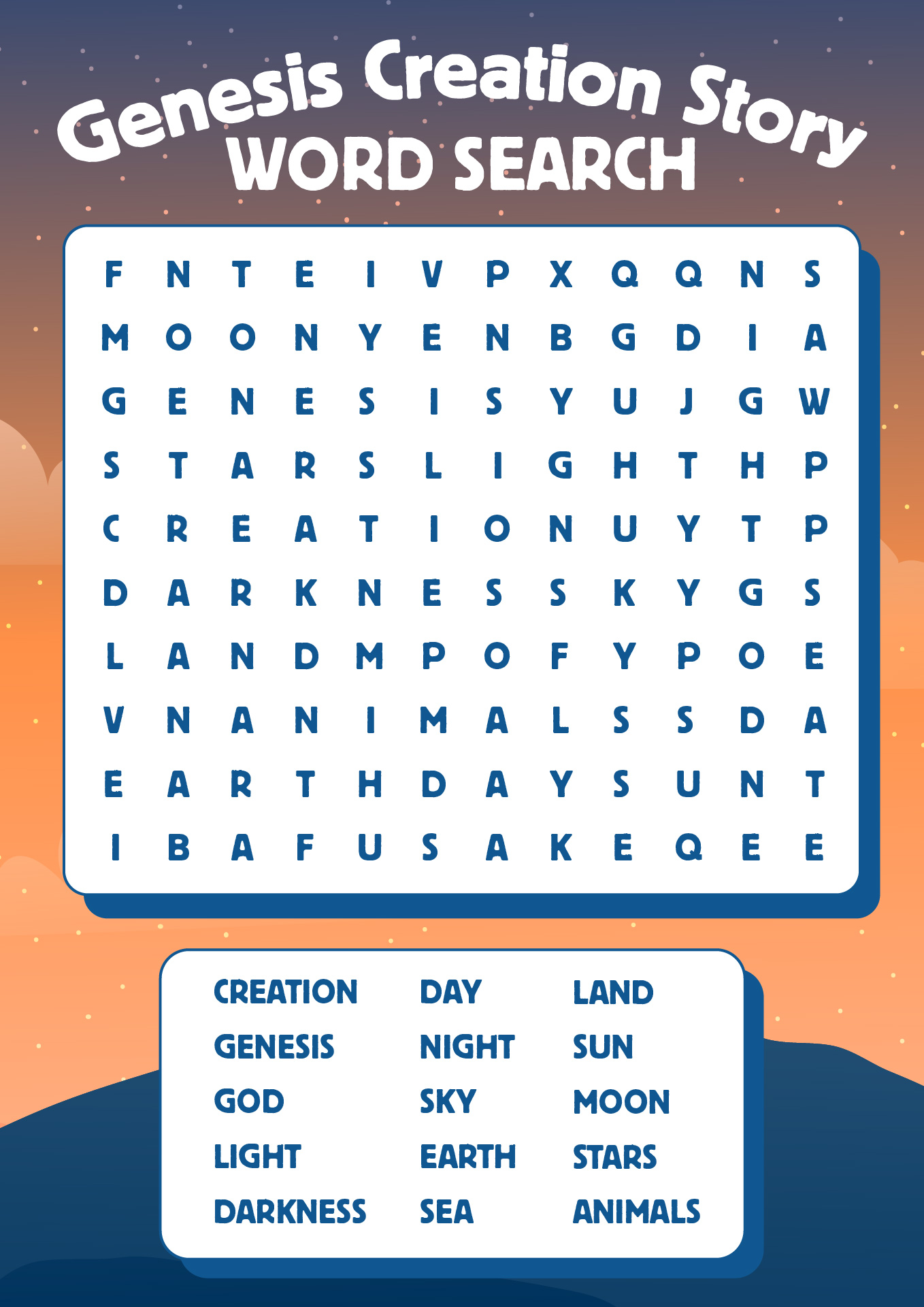 Genesis Creation Story Word Search Puzzle