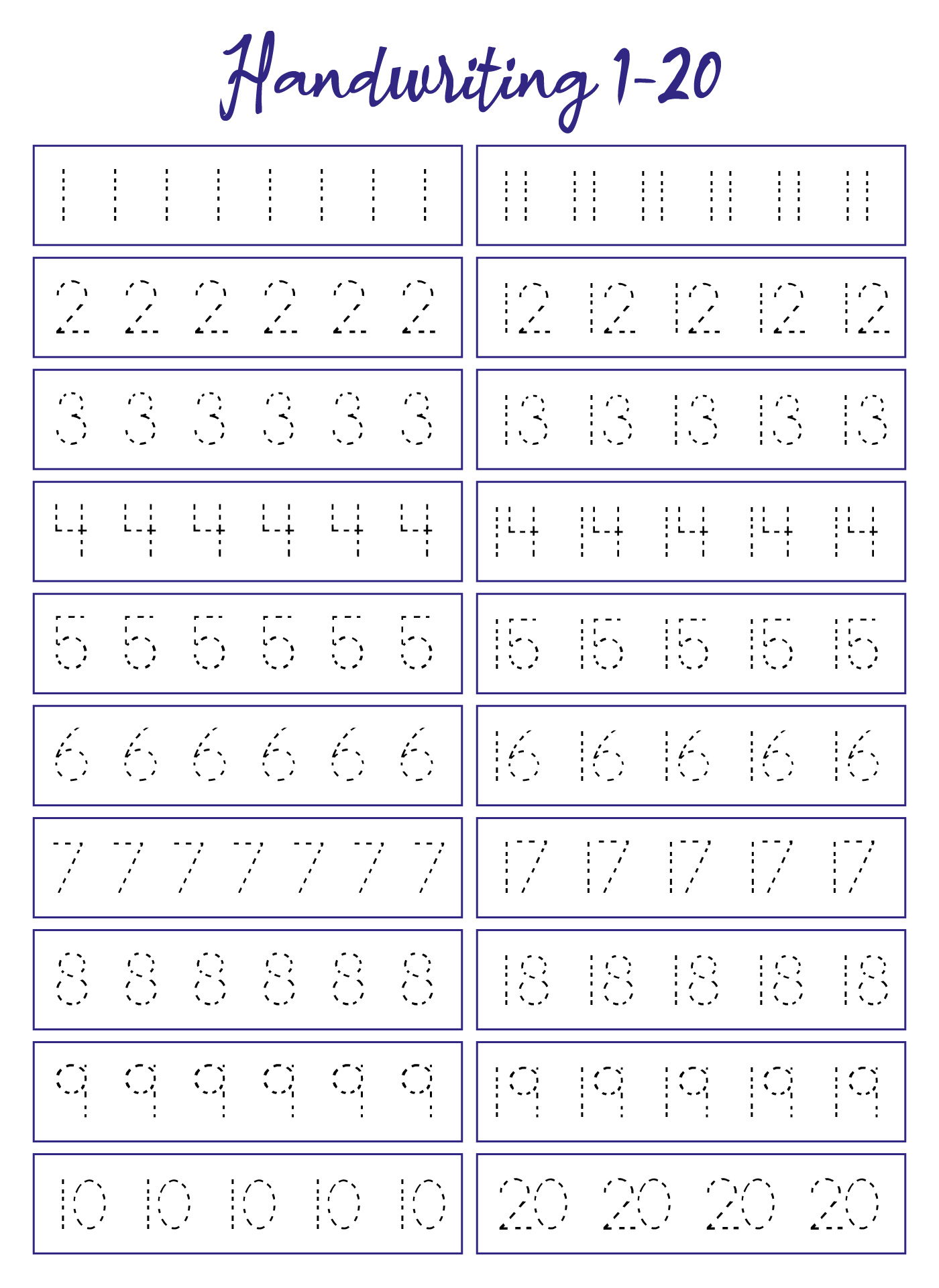 Handwriting Numbers 1-20 Worksheets Handwriting Numbers 1-20 Worksheets