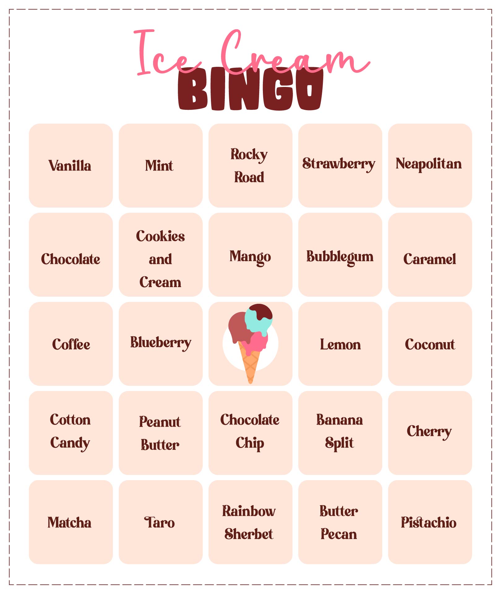 Ice Cream Bingo Game Printable