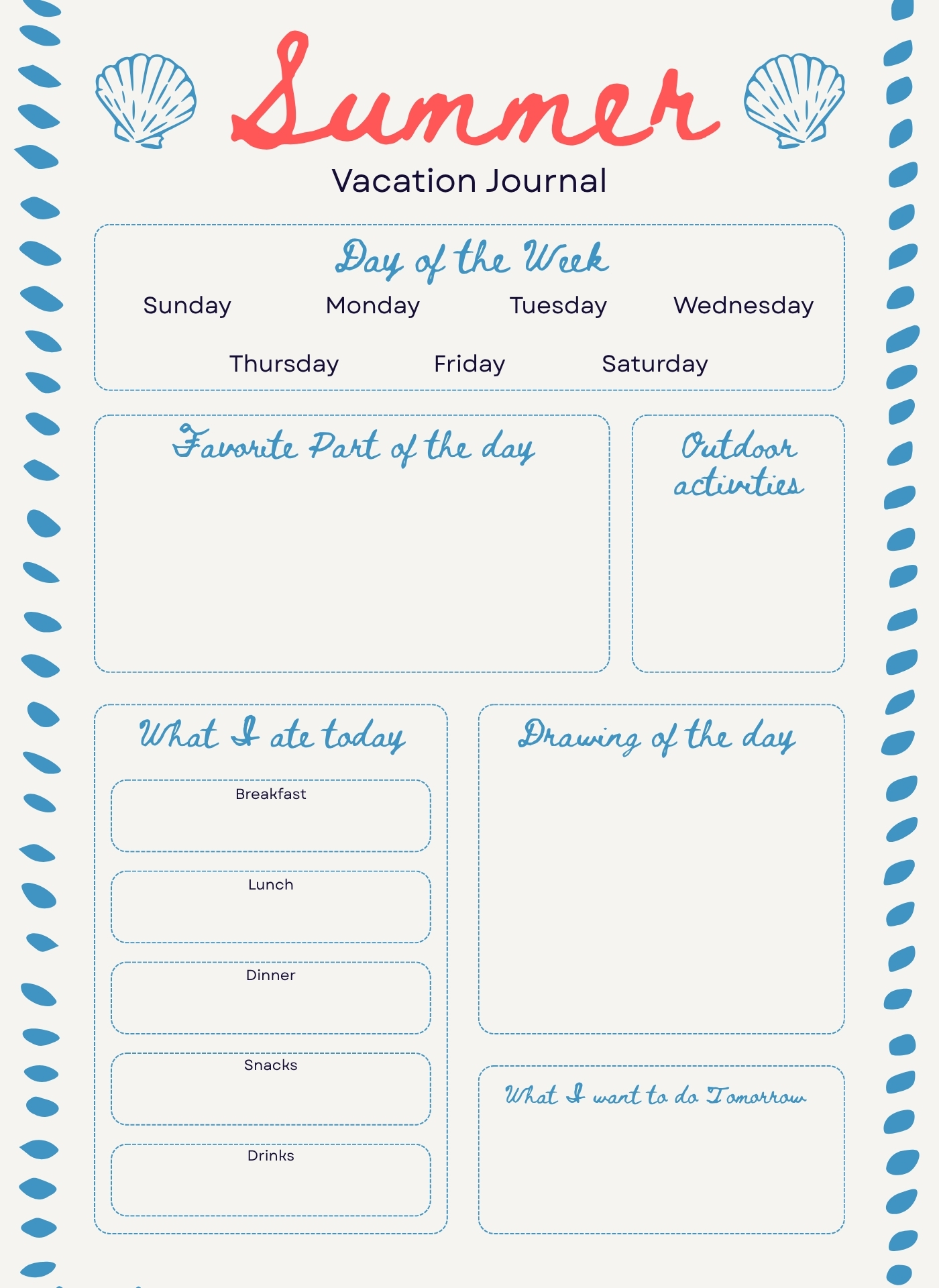 Kids Summer Vacation Journal Printable