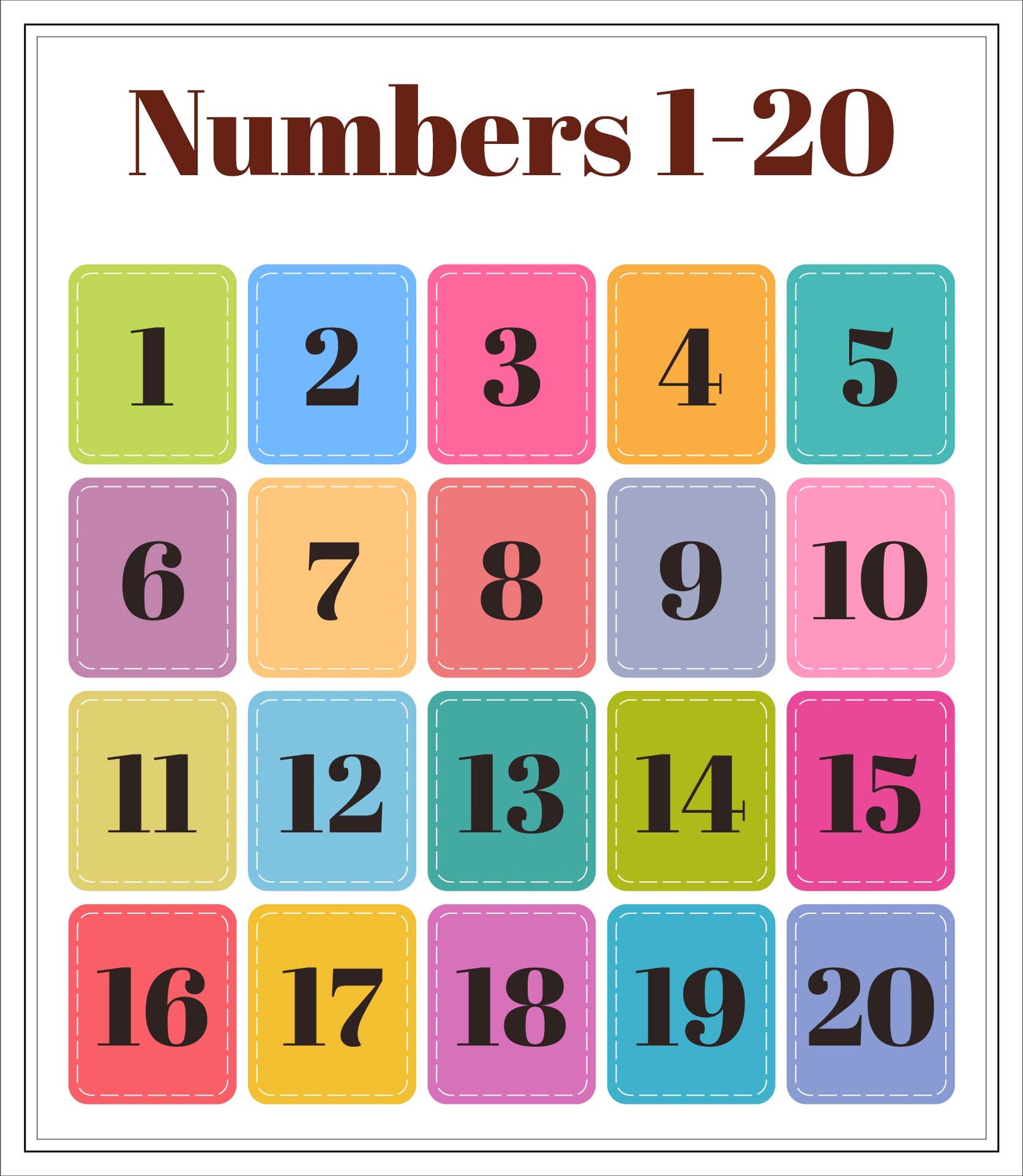 Large Printable Numbers 1 to 20
