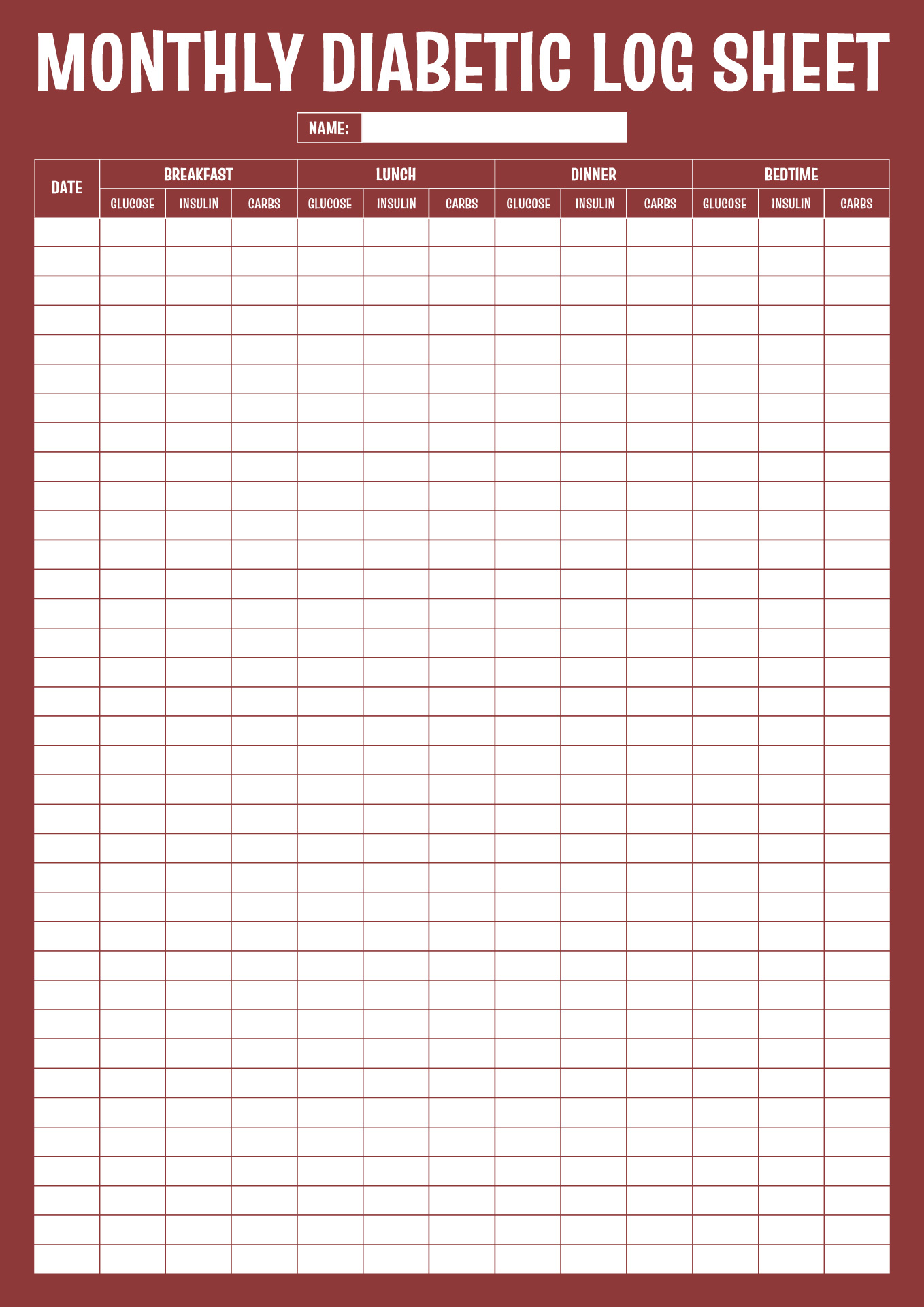 Monthly Diabetic Log Sheets Printable Monthly Diabetic Log Sheets Printable
