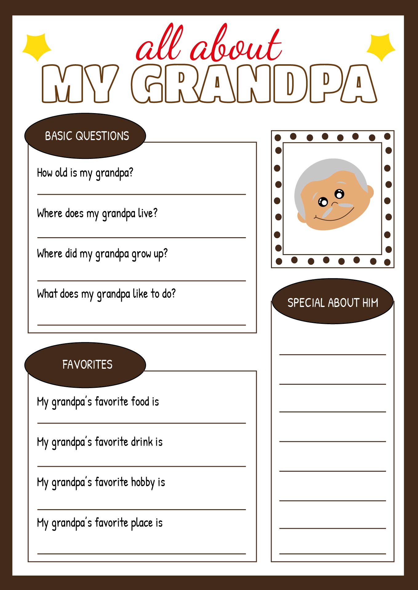 My Grandpa Story Fun Sheet Activity
