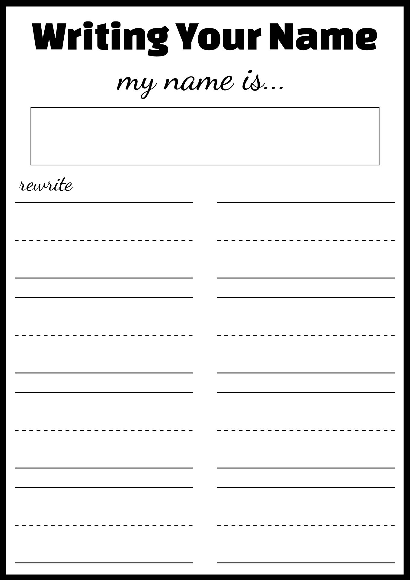 My Name Tracing Practice Sheets for Children