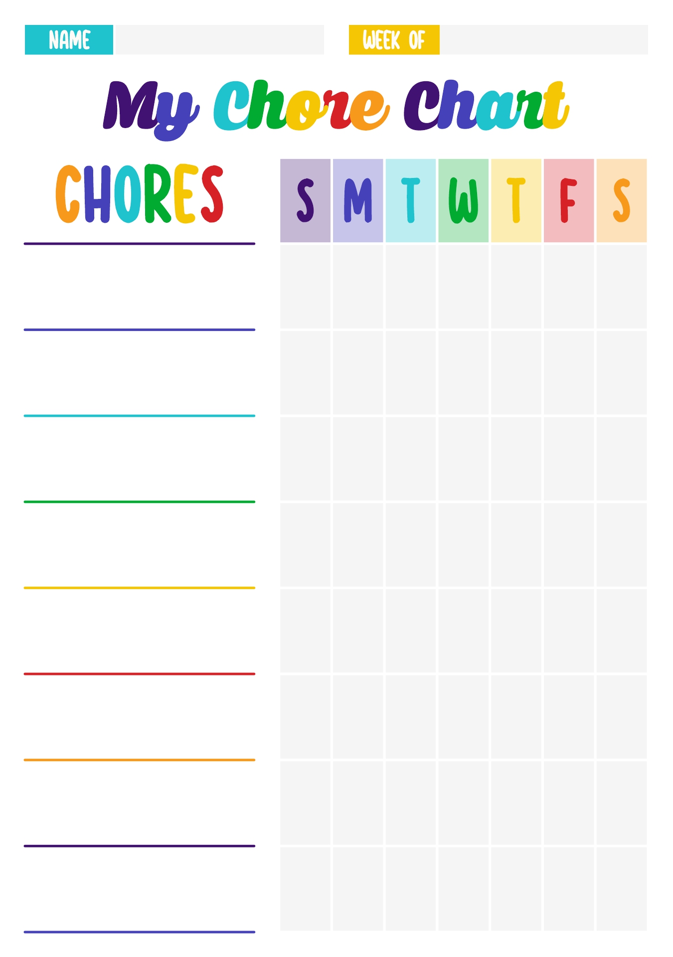 My Weekly Chore Chart Printable